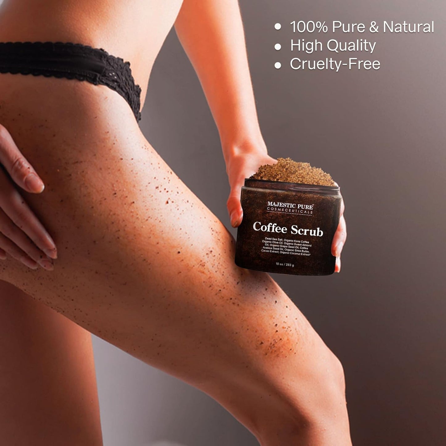 MAJESTIC PURE Arabica Coffee Scrub - All Natural Exfoliating Body Scrub for Skin Care, Stretch Marks, Acne & Cellulite, Reduce the Look of Spider Veins, Eczema, Age Spots & Varicose Veins - 10 Ounces