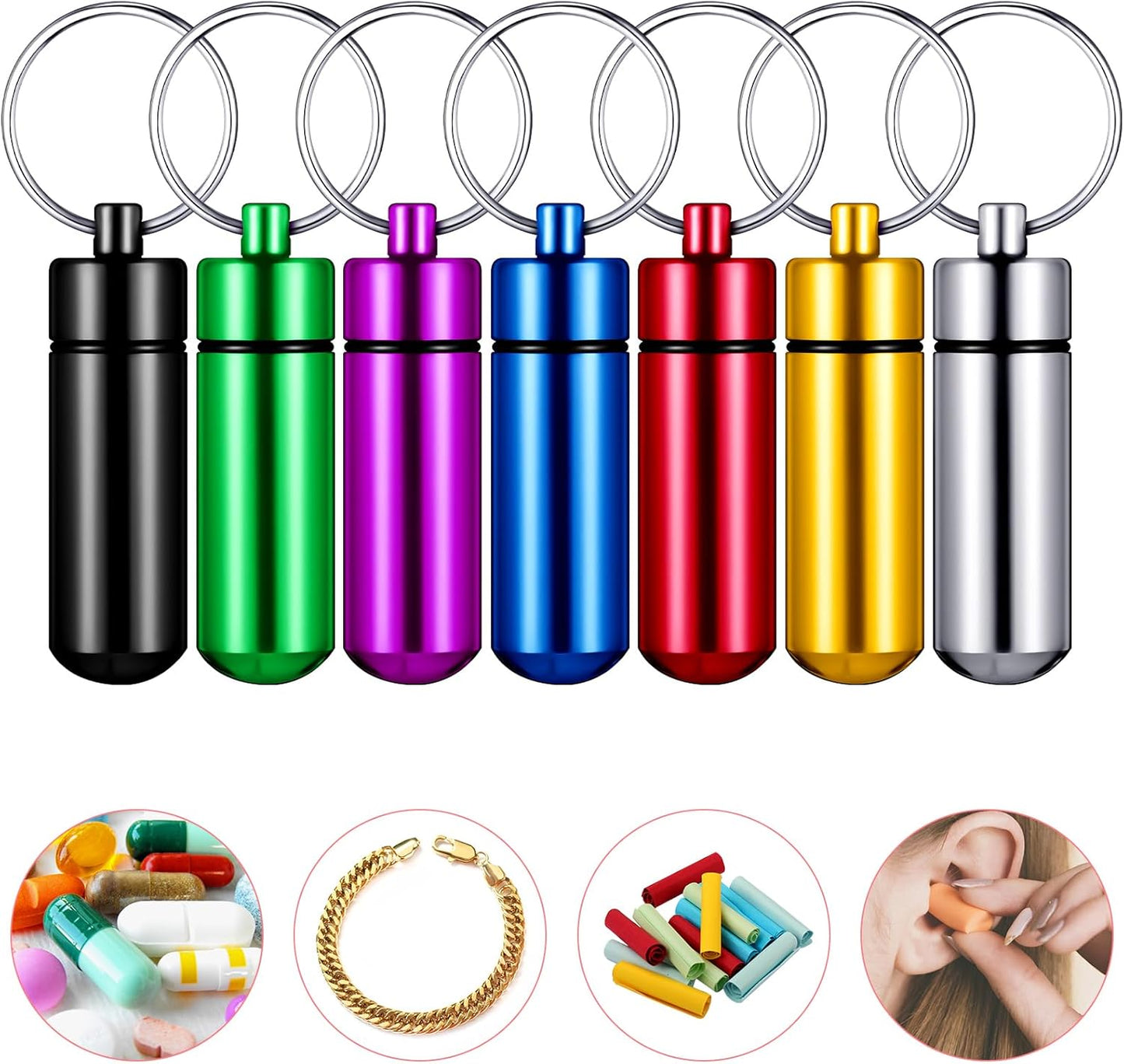 Patelai 12 Pcs Portable Keychain Pill Holder Mini Pocket Pill Case for Men Women Aluminum Geocache Containers Waterproof Metal Medicine Bottle Organizer for Outdoor Camping Travel(Colorful)