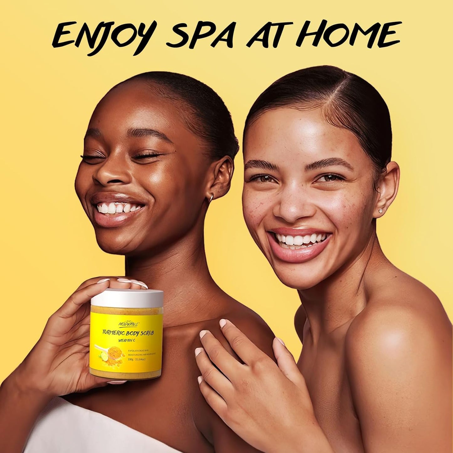 POP MODERN.C Turmeric and Vitamin C Body Scrub Remove Dead Skin Improve Dark Spots Acne Natural Organic Exfoliating Deep Cleansing Exfoliator for Body Butt Bikini Area Body Care with Loofah