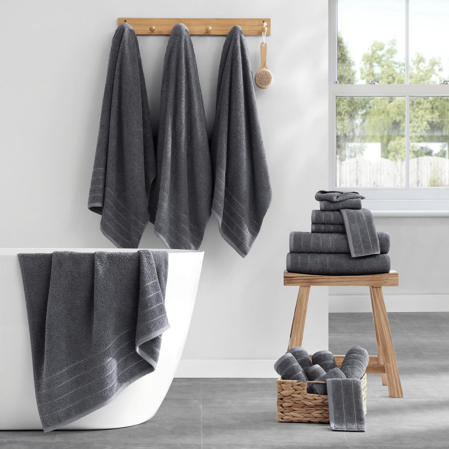 Casa Platino 100% Cotton Luxury Bathroom Towel Set - 18 Pc - Ring Spun, Quick Dry, Soft & Highly Absorbent - 6 Bath, 6 Washcloths, 6 Hand Towels - Remains Plush After Multiple Washes - Cool Grey