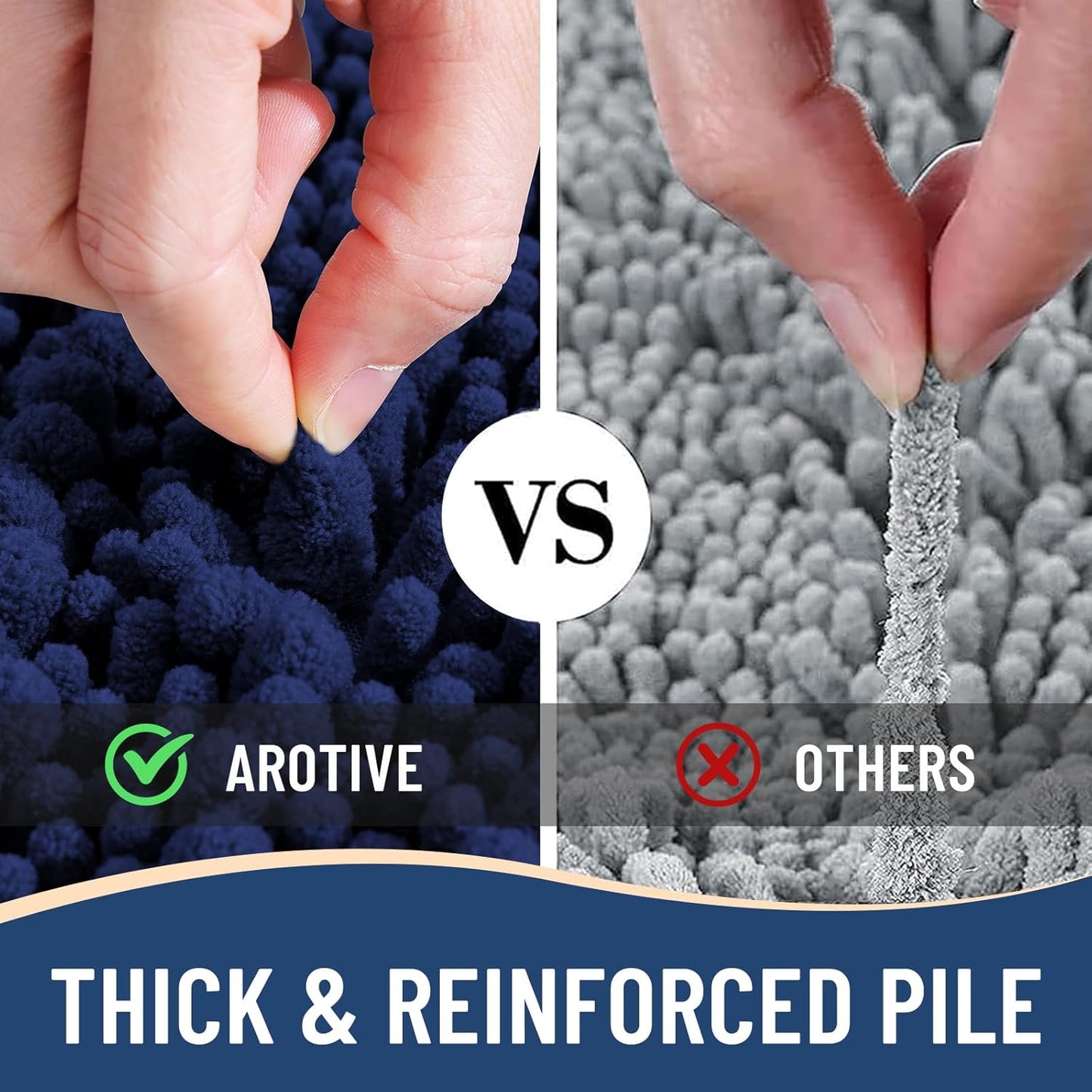 Arotive Luxury Round Chenille Bathroom Rug Mat, Extra Soft Thick Absorbent Shaggy Bath Rugs, Non-Slip Machine Wash Dry Plush Bath Mats for Bathroom, Shower and Tub, 24x24, Navy