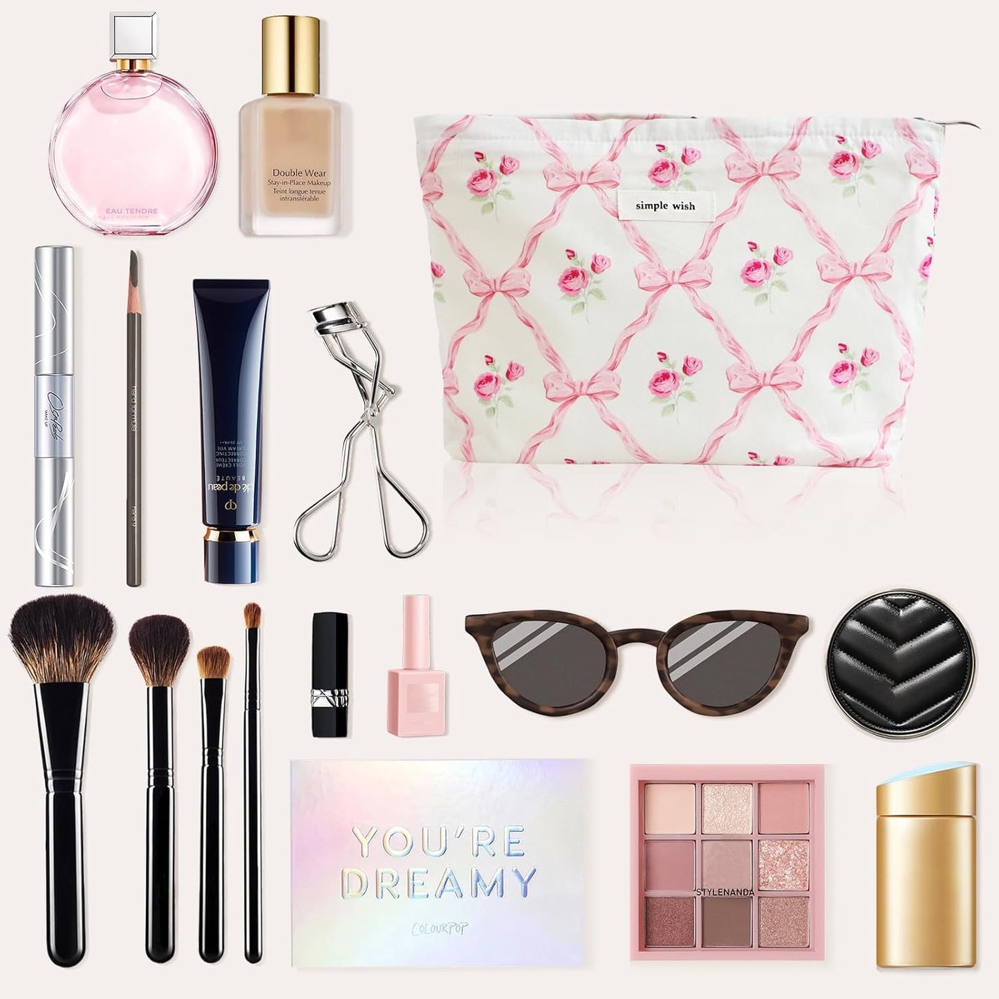 Wudygirl Makeup Bag Cosmetic Bag for Women Pink Pow Makeup Pouch Cute Make up Organizer Portable Handbag Toiletry Bag Large Capacity Zipper Pouch (Pink Pow)