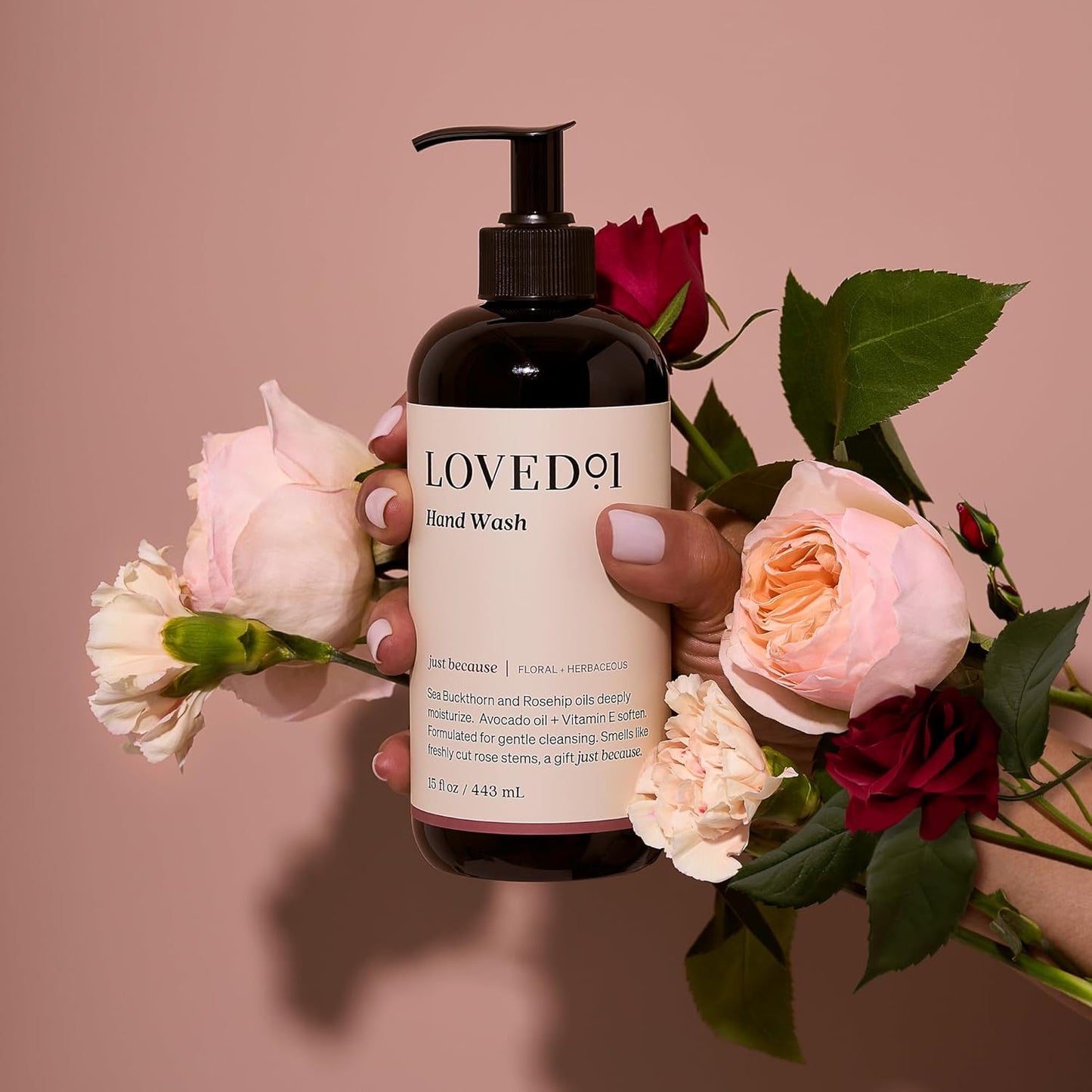 Loved01 Hand Wash, Just Because Liquid Hand Soap, Gentle & Hydrating, Cruelty-Free, Formulated with Nourishing Oils & Soft Floral Scent, 2-Pack (15 oz each)