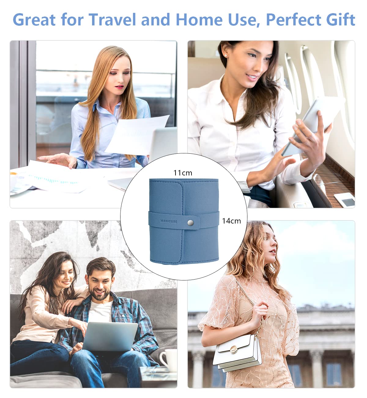 Manicure Set Professional Nail Clippers Pedicure Kit, 16 pcs Stainless Steel Nail Care Tools Grooming Kit with Luxurious Travel Leather Case for Thick Nails Men Women Gift (Blue)