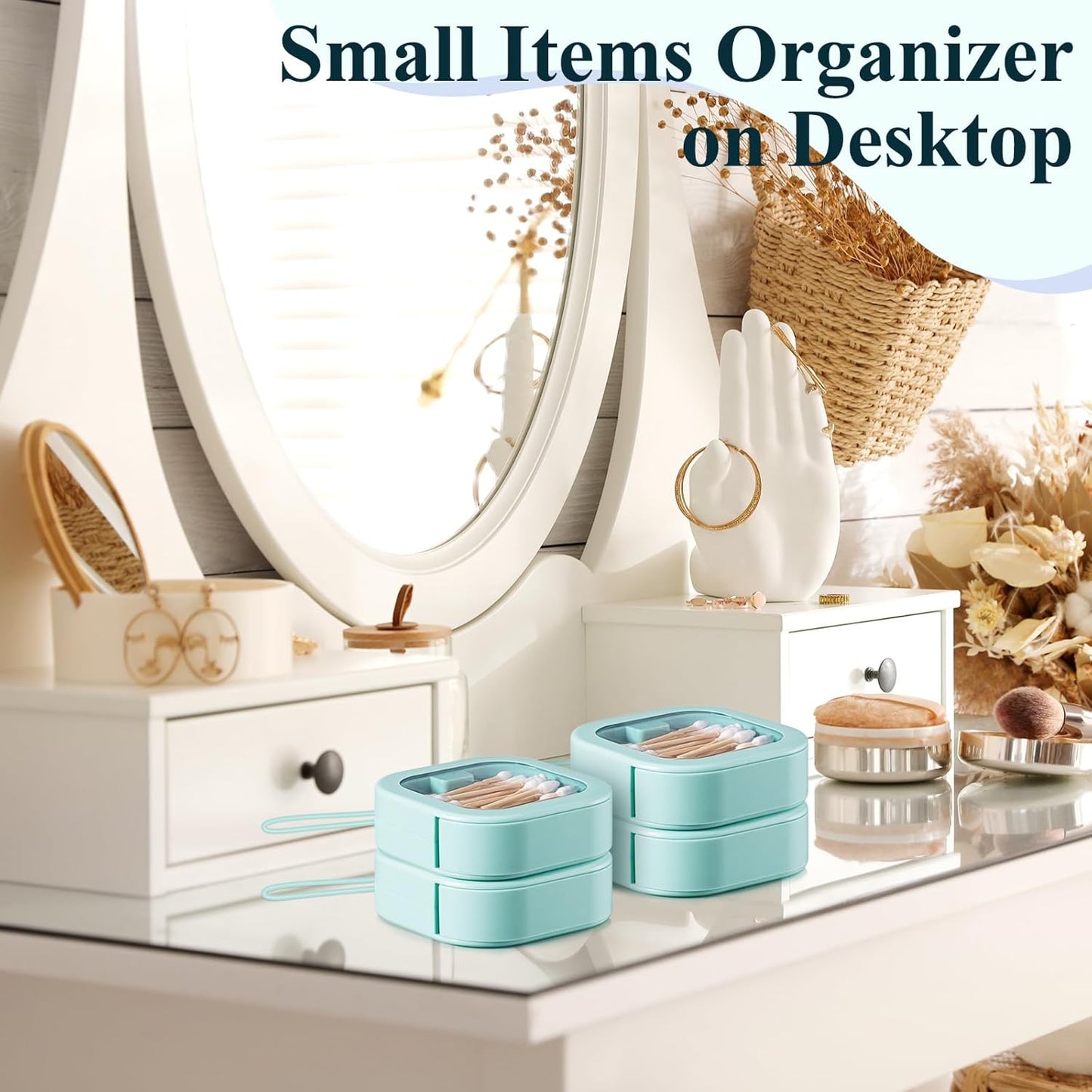 Kathfly 4 Pcs Green Hair Tie Organizer Portable Hair Accessory Storage Containers Stackable Tie Bobby Pin Holder Home Cotton Swab Dispenser Accessories Jewelry Organizer Box