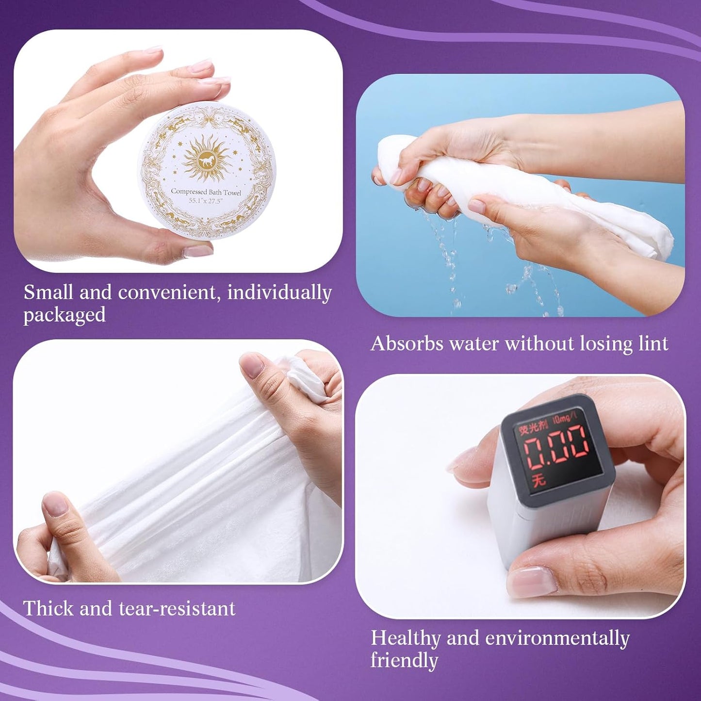 Nuenen 50 Pack Compressed Bath Towels 55.1 x 27.5 Disposable Large Bath Towel Reusable Suitable for Hotel Camping Sports Hiking Beach Swimming Vacation