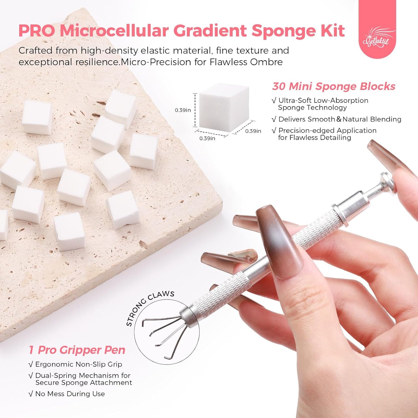 100PCS Nail Art Sponges With Grabbing Pen for Ombre, Professional Soft Sponge Applicators for Gradient & Aura Nails, Gel Manicure Tools with Metal Pickup Pen, Salon & Home DIY Nail Supplies