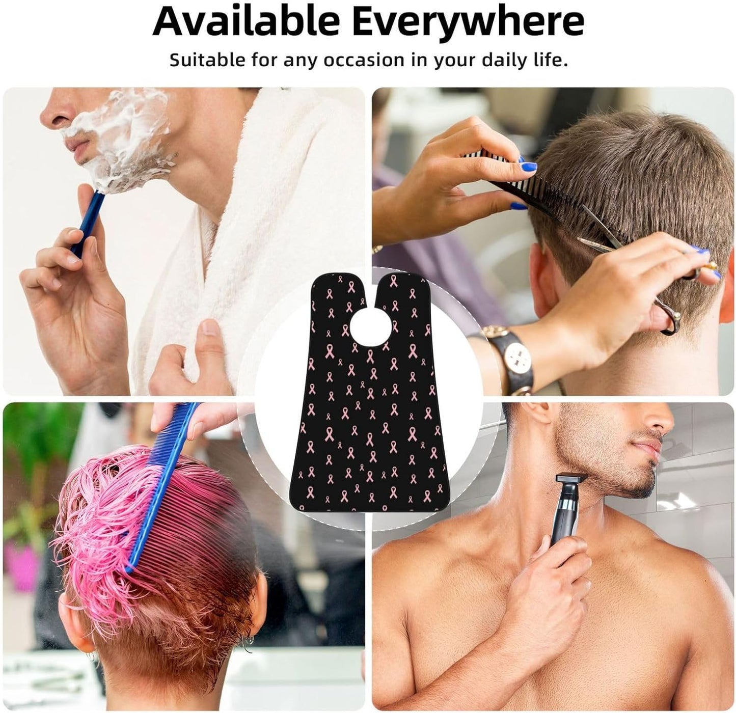 Non-Stick Beard Bib for Shaving, Breast Cancer Ribbon Black Shave Bib, Waterproof Hair Catcher with Suction Cups, Grooming Apron Men Husband