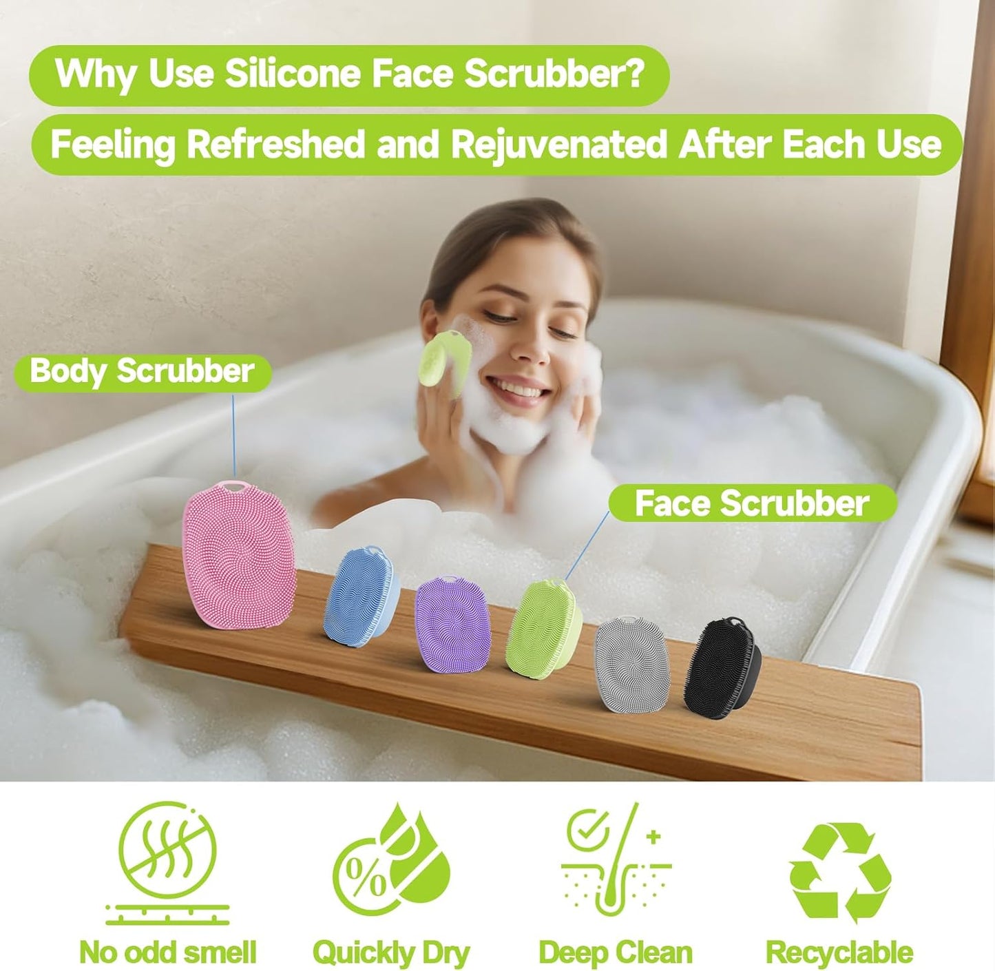 2 PCS Face Scrubber, Soft Silicone Face Exfoliator with Suction Cup for Man and Women Deep Skin Clean, Gentle Facial Cleaning Brush Suitable for All Sensitive Skin (Green)