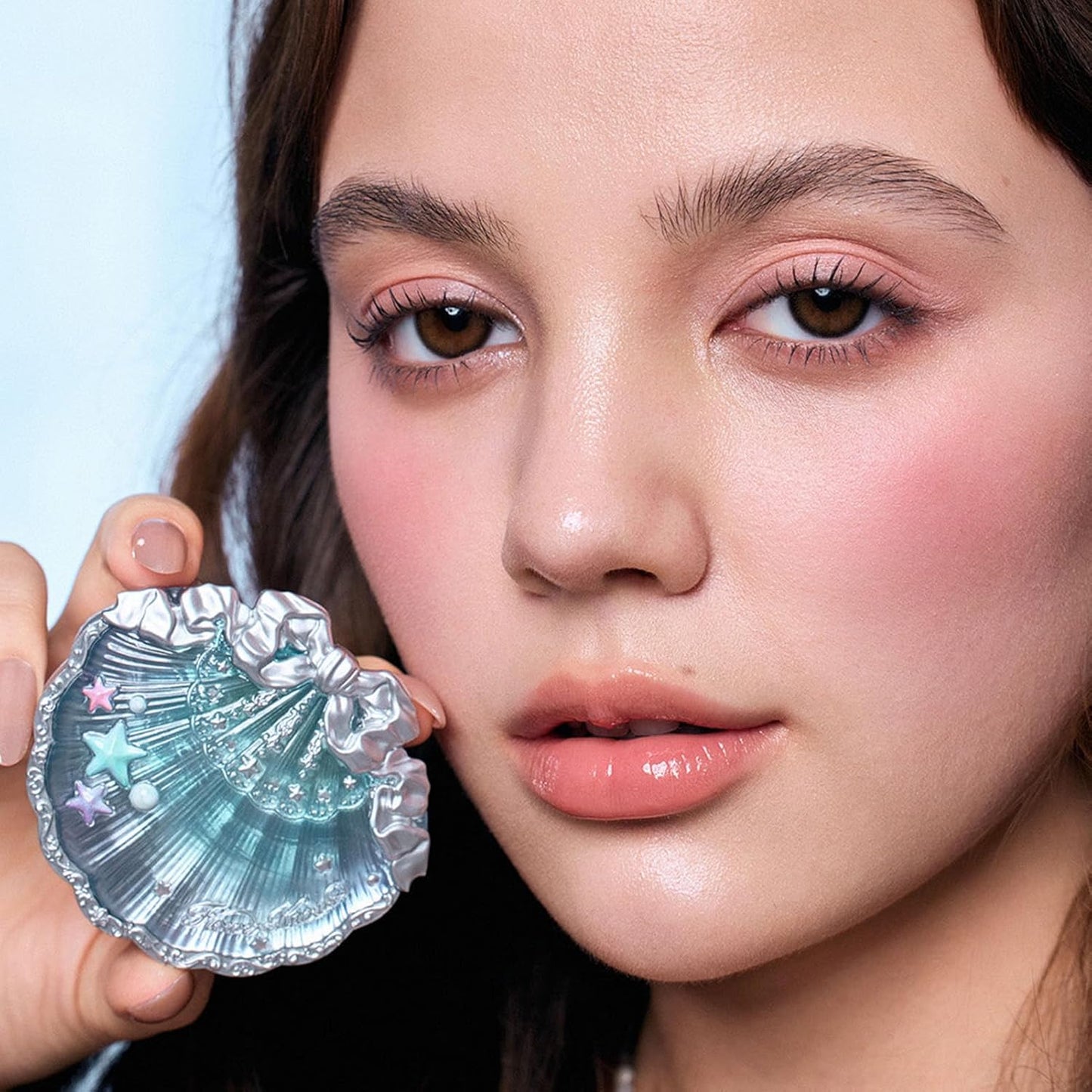 Flower Knows Shell's Jewel Silk Satin Blush,Powder Blush for Cheeks,Smooth Blendable Face makeup,Long-lasting Hydrating Formula,Pink Peach Glow(03 Coral Seashell)