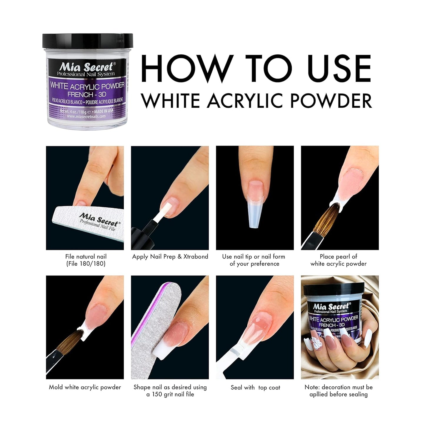 Mia Secret White Acrylic Powder (4oz)