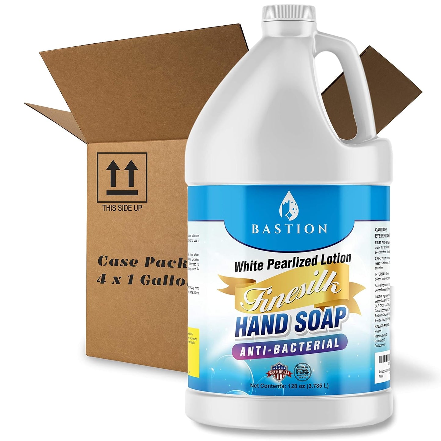Antibacterial/Antimicrobial Finesilk White Pearlized Lotion Liquid Hand Soap: Bulk Case of Four Gallon (512 oz) Refill Jugs. PH Balanced Ultra-Strength. Made In USA