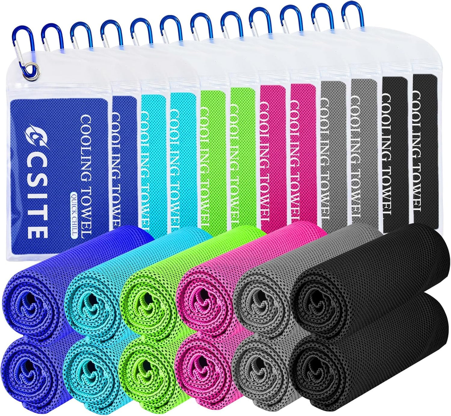 12 Pack Cooling Towels Bulk (47"x12") for Neck and Face, Ice Towel for Hot Weather, Soft Breathable Chilly Gym Towels, Microfiber Towel for Work Out, Yoga, Running, Camping & More Activities