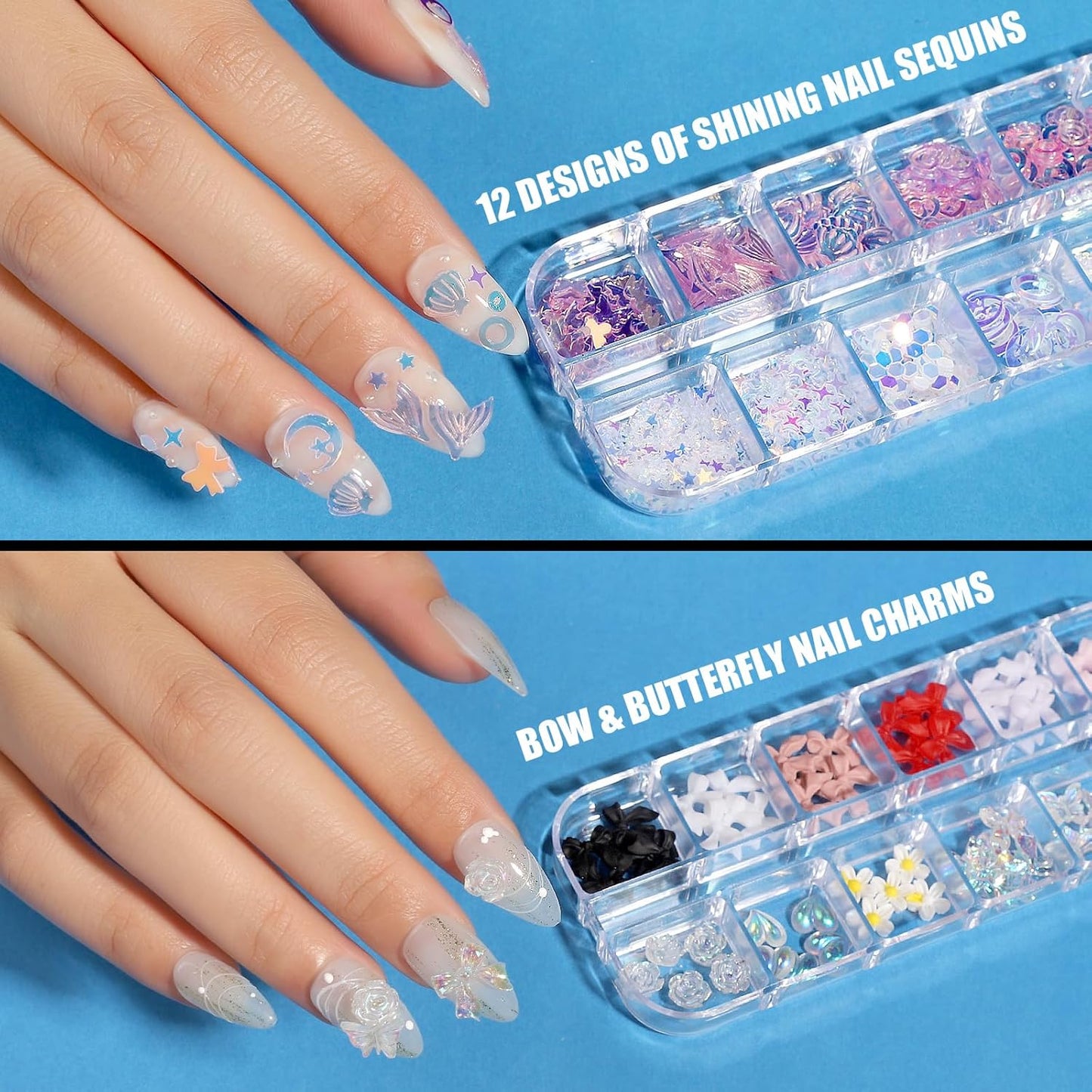 Teenitor Acrylic Nail Kit With Chrome Powder, Almond Tips, Art Brushes, Charms, 3D Gel, Tools, Stand - Beginner Set