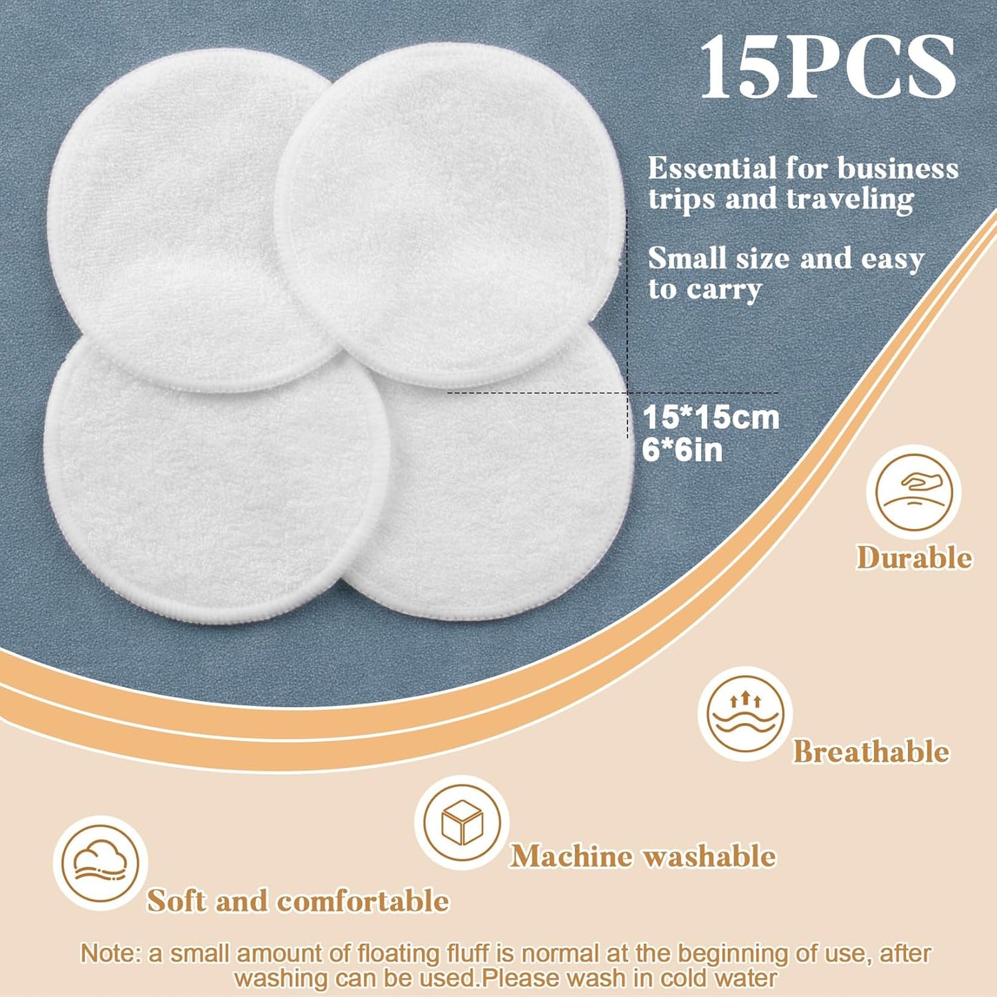 Round Reusable Cotton Rounds 15PCS with a Mesh Washable Laundry Bag Reusable Makeup Remover Pads for All Skin Types Soft Cotton Pads for Makeup Removal for Facial Cleansing Skincare Pads