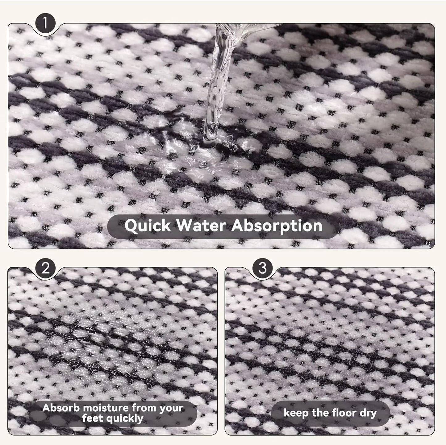 Bathroom Rugs Mat,Soft and Absorbent Chenille Bath Rugs, Ultra Thin Non-Slip Bath Carpet, Machine Wash Dry,Braided Bath Mat for Bathroom Floor,Tub and Shower, (Grey 24x35)