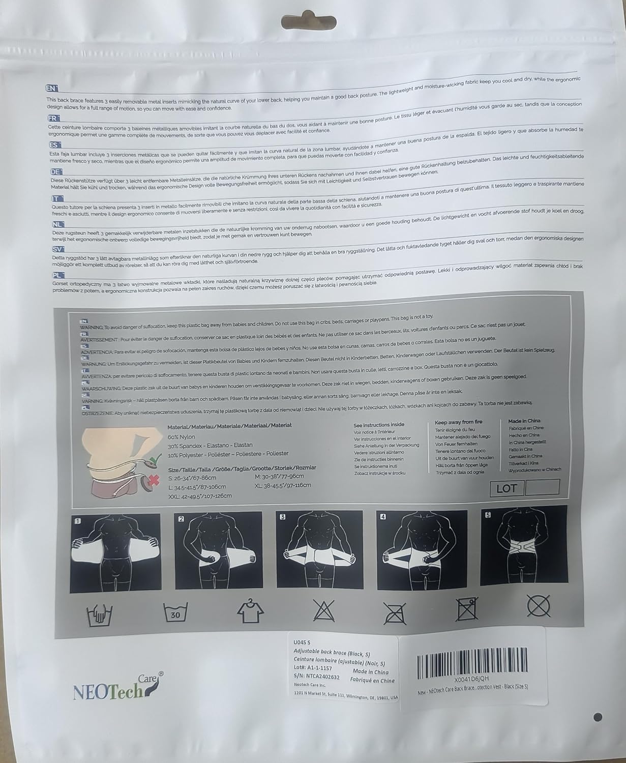 NeoTech Care Back Support Belt - Breathable & Adjustable Lower Back Brace - Double Pull Compression Straps (Black, Size S)