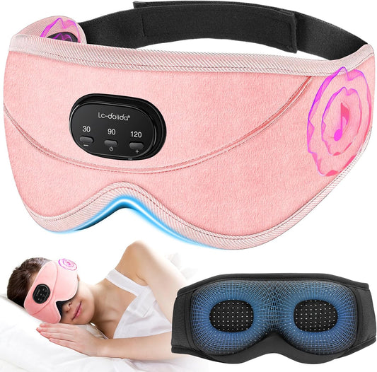 LC-dolida White Noise Sleep Mask, 3D Sleep Headphones with 16 Soothing Sounds, Bluetooth 5.4 Sleep Eye Mask with Timer, Total Blackout Sleeping Headphones for Side Sleeper(Pink)