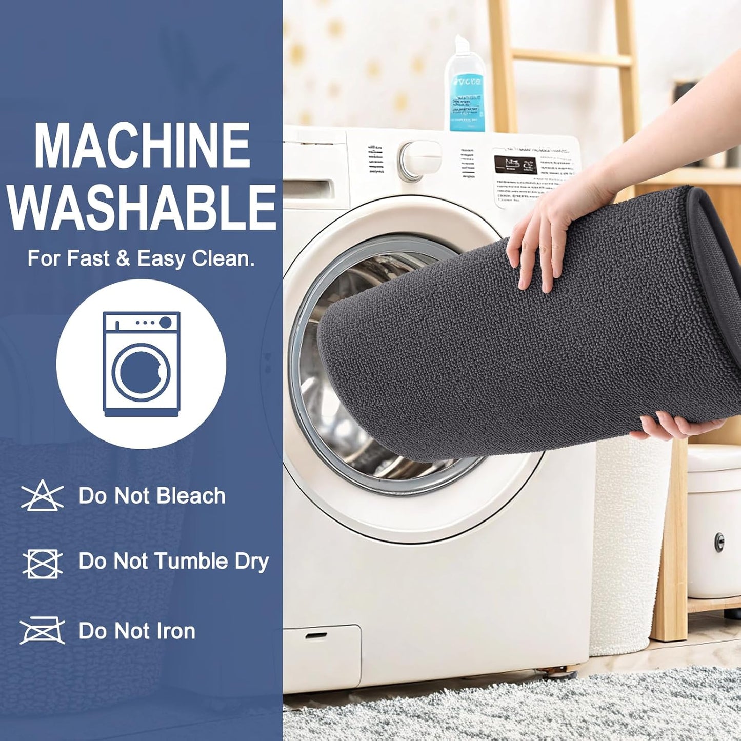 OLANLY Thick Memory Foam Bath Mat Rug 47x20, Extra Soft Absorbent Bathroom Rug, Quick Dry Bath Mats, Non-Slip, Machine Washable Carpet for Bathroom, Tub and Shower, Home Decor Accessories, Dark Grey