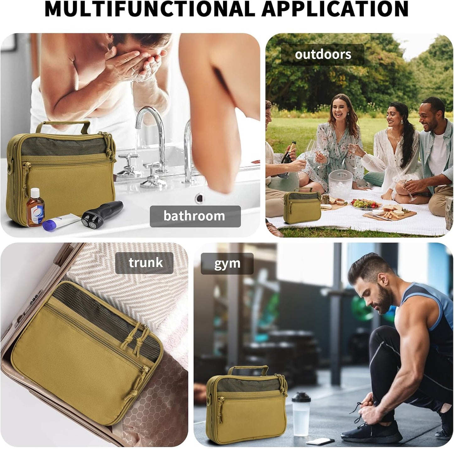 mens toiletry travel bag tactical toiletry bag hanging toiletry bag shower bag travel kit (Khaki)