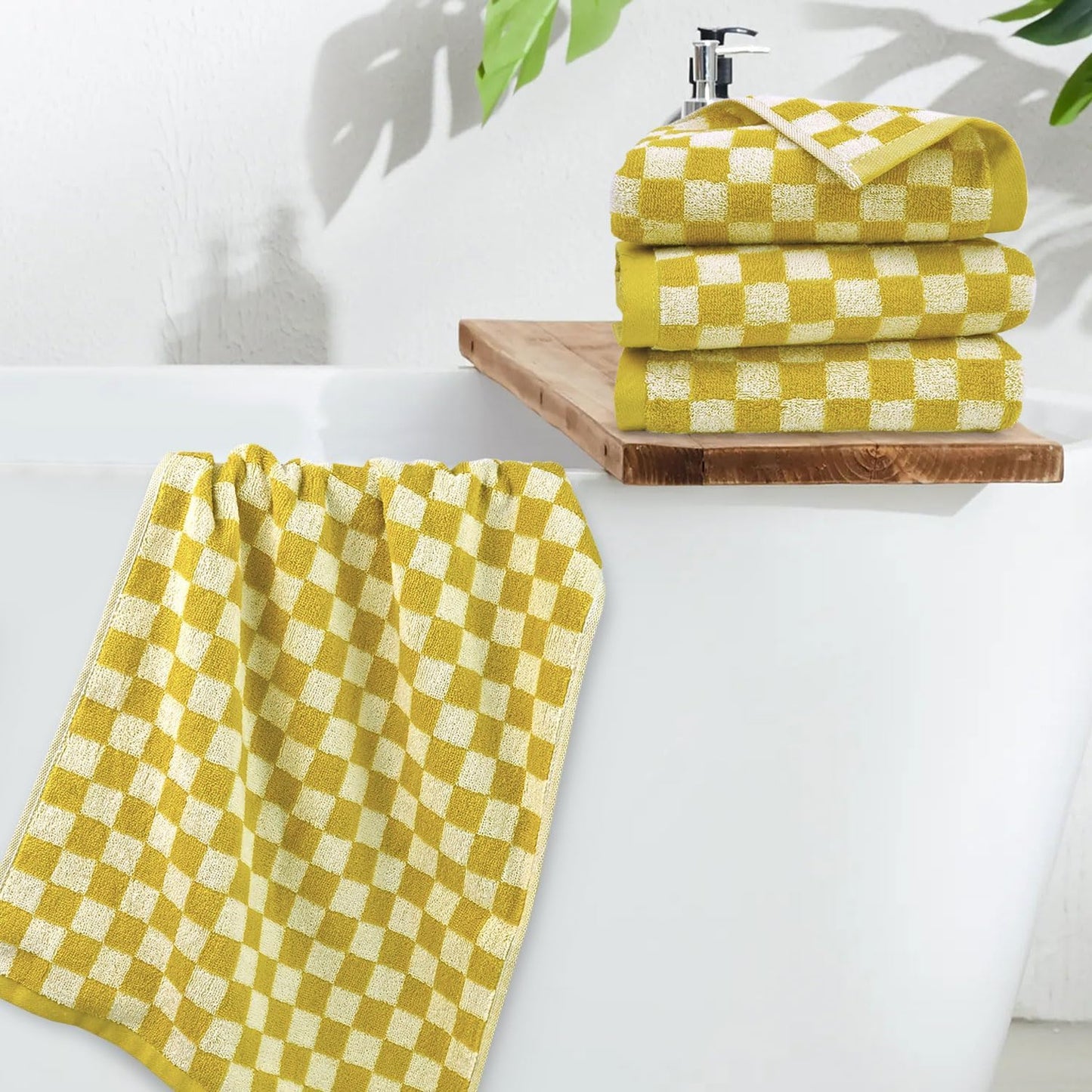 Jacquotha 4 Pcs Hand Towels for Bathroom Checkered, Cotton Soft Absorbent Cute Checkered Bathroom Towel, Fall Decor, 13 x 29 Inches