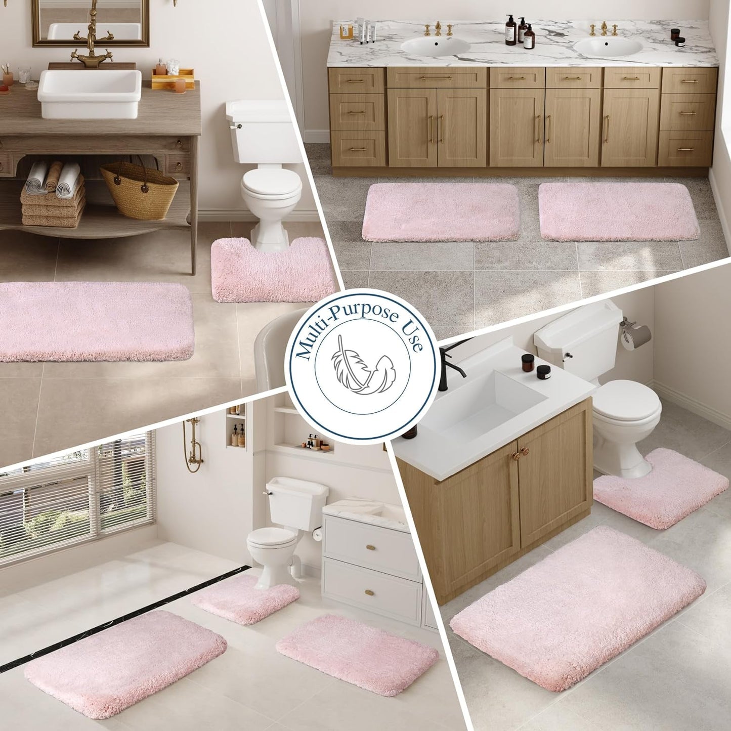 Walensee Bath Rug for Non-Slip Bath Mat (20 x 32, Dusty Pink) Water-Absorbent SoftMicrofiber Shaggy, Thick Plus Shower Mat