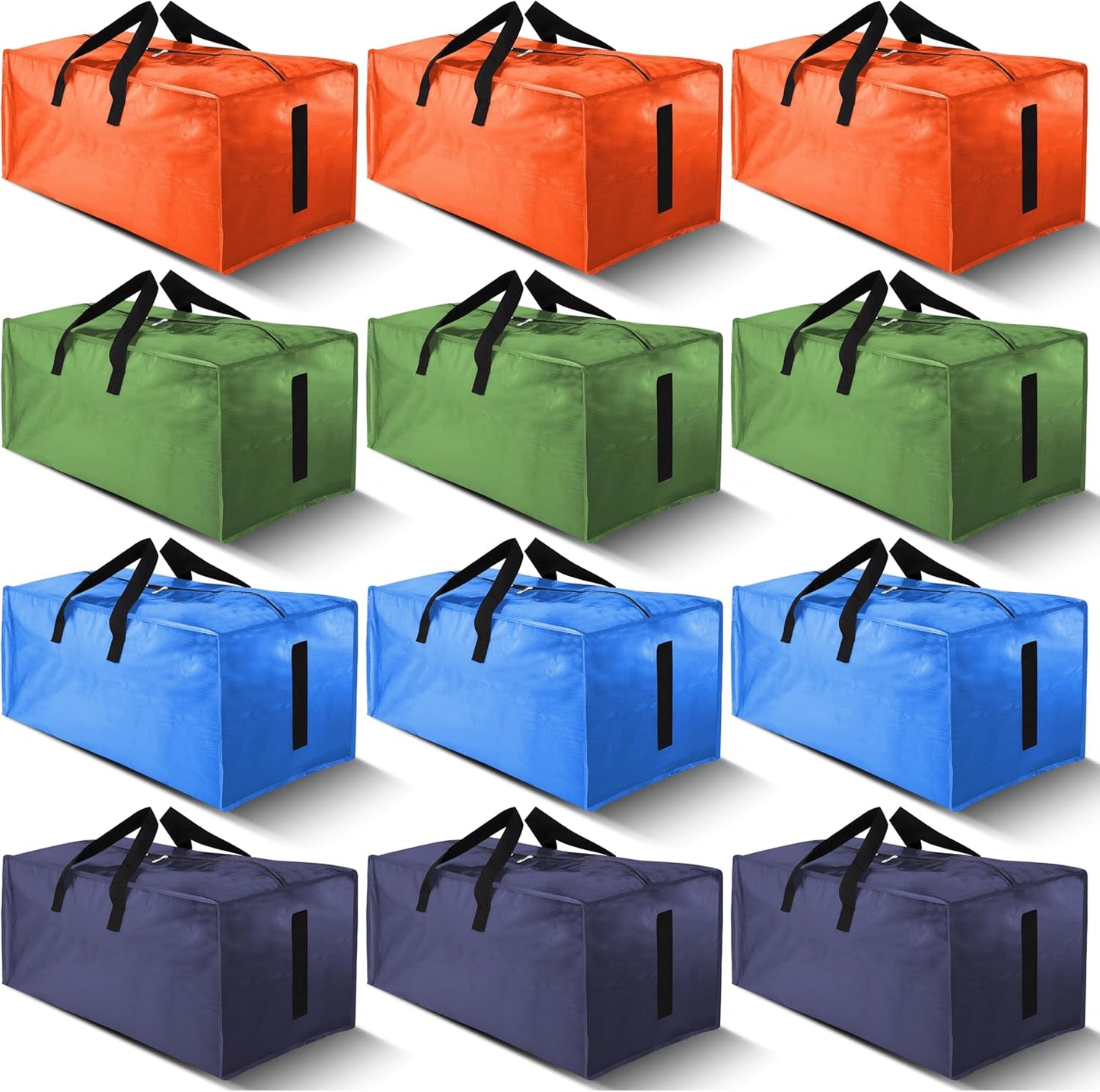 12 Pack Large Strong Moving Bags with Zippers & Carrying Handles - Water-Resistant - Heavy Duty Storage Tote for Space Saving, Fold Flat, Alternative to Moving Box (Multicolored)