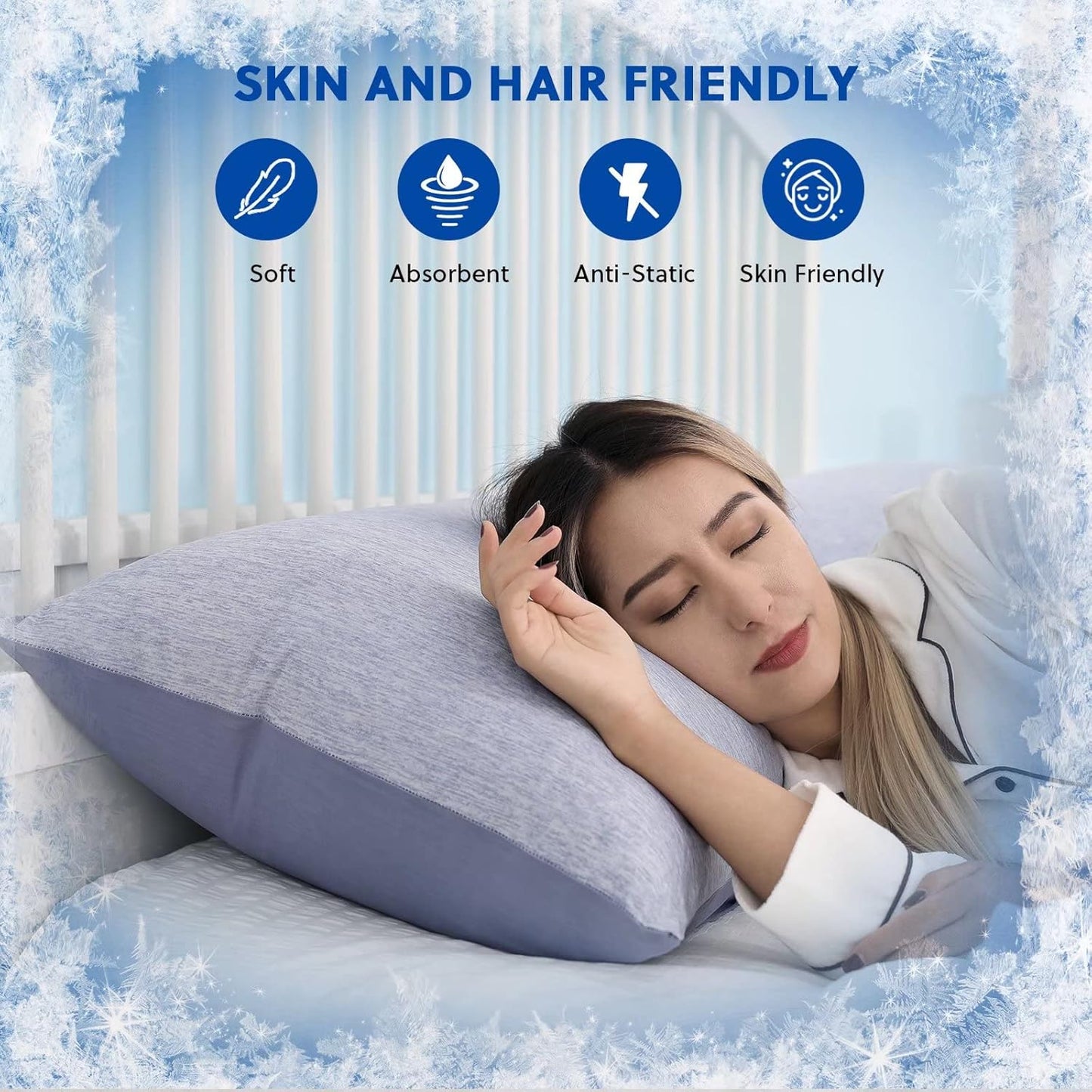 HOMFINE Cooling Pillowcases Queen Size - Double Side Q-Max 0.439 Cooling Fiber for Pillow Protector, Breathable Cold Pillow Cover for Hot Sleeper Night Sweat, Hidden Zipper, 2 Pack (20"x30", Blue)