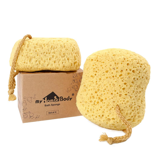 myHomeBody Bath Sponge, Foam Loofah, Body Scrubber for Bathing, Exfoliating Shower Pouf for Shower – Large Size, Lots of Lather, Curvy, 2 Pack