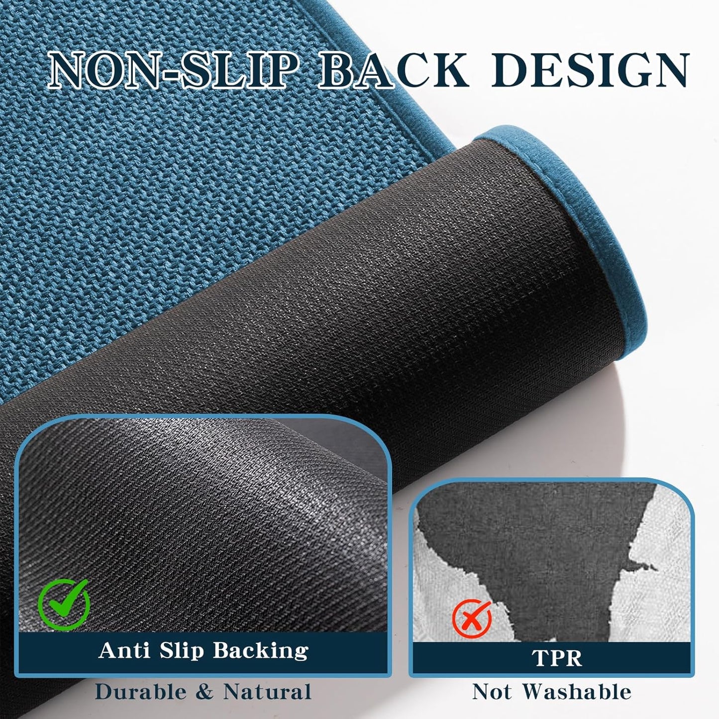 chakme Bathroom Rugs Mat 59x24, Ultra Thin Non Slip Bath Mat Large Quick Dry Absorbent Bath Mat for Bathroom Floor, (Dark Blue, 59"x24")