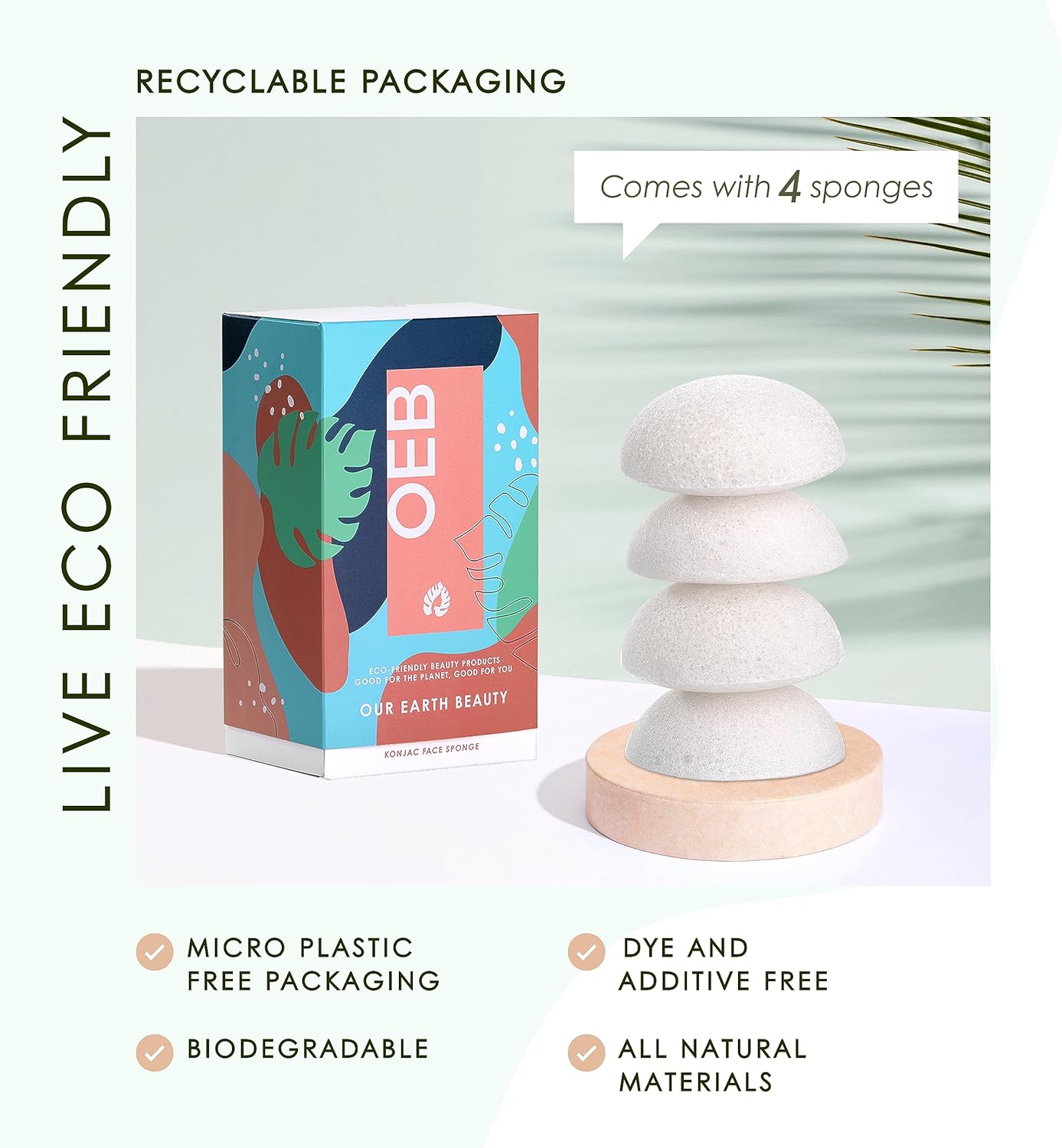 Konjac Face Sponge for Cleansing & Facials (4 Pack) | Microplastic Free 100% Natural | Non-Toxic | Biodegradable | Eco-Friendly | Plastic Free Packaging