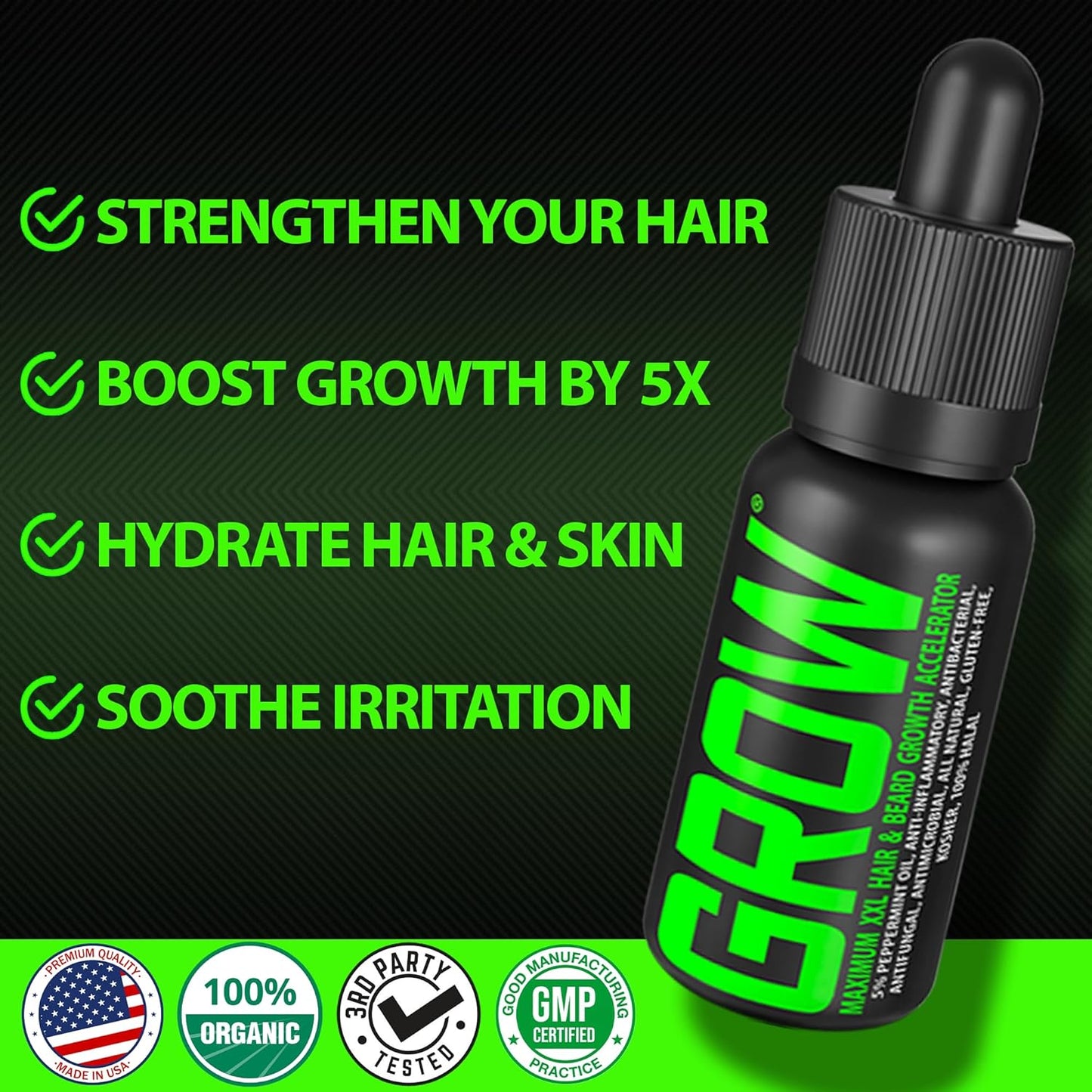 GROW Beard Oil Serum + Biotin Beard Growth Gummies – Beard Growth Kit for Men with 620,000mcg Biotin, Collagen, MSM & Keratin – Thickens Beard, Fills Patches & Supports Hair Growth