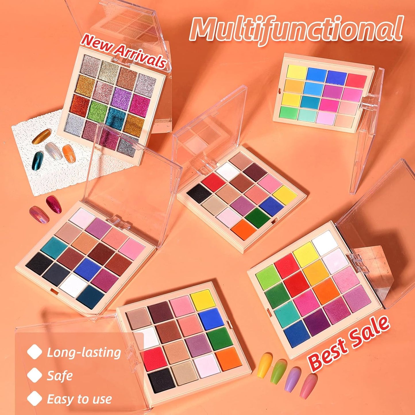 Nail Pigment Powder Palette Set, 16 Bright Colors Ombre Nail Powder Palette Brown Pink French Aura Nails Ombre Nail Brush Nail Long-lasting Manicure Art DIY Accessories (08)