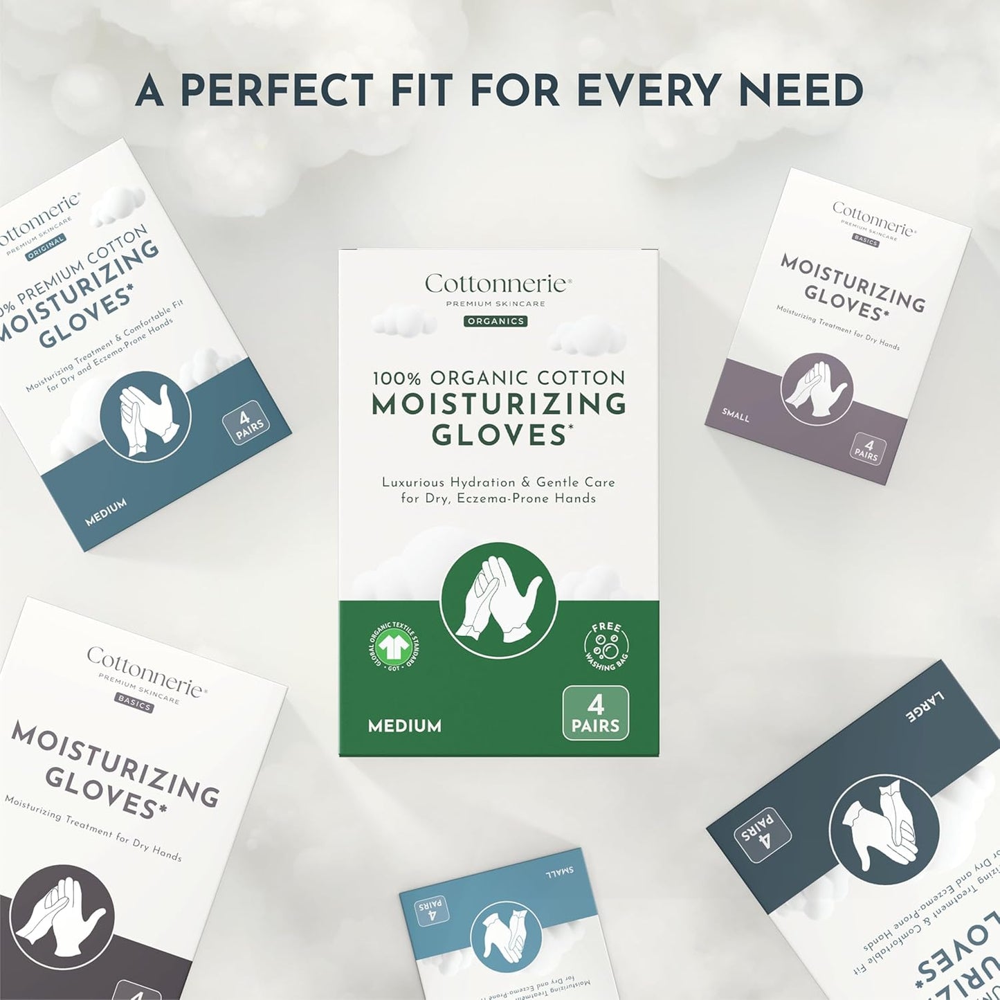 Cottonnerie Original Cotton Gloves for Dry Hands Sleeping, Moisturizing Gloves Overnight, Hand Moisturizer Gloves, Moisture Gloves for Dry Hands Overnight, Sleeping Gloves, Large 4 Pairs