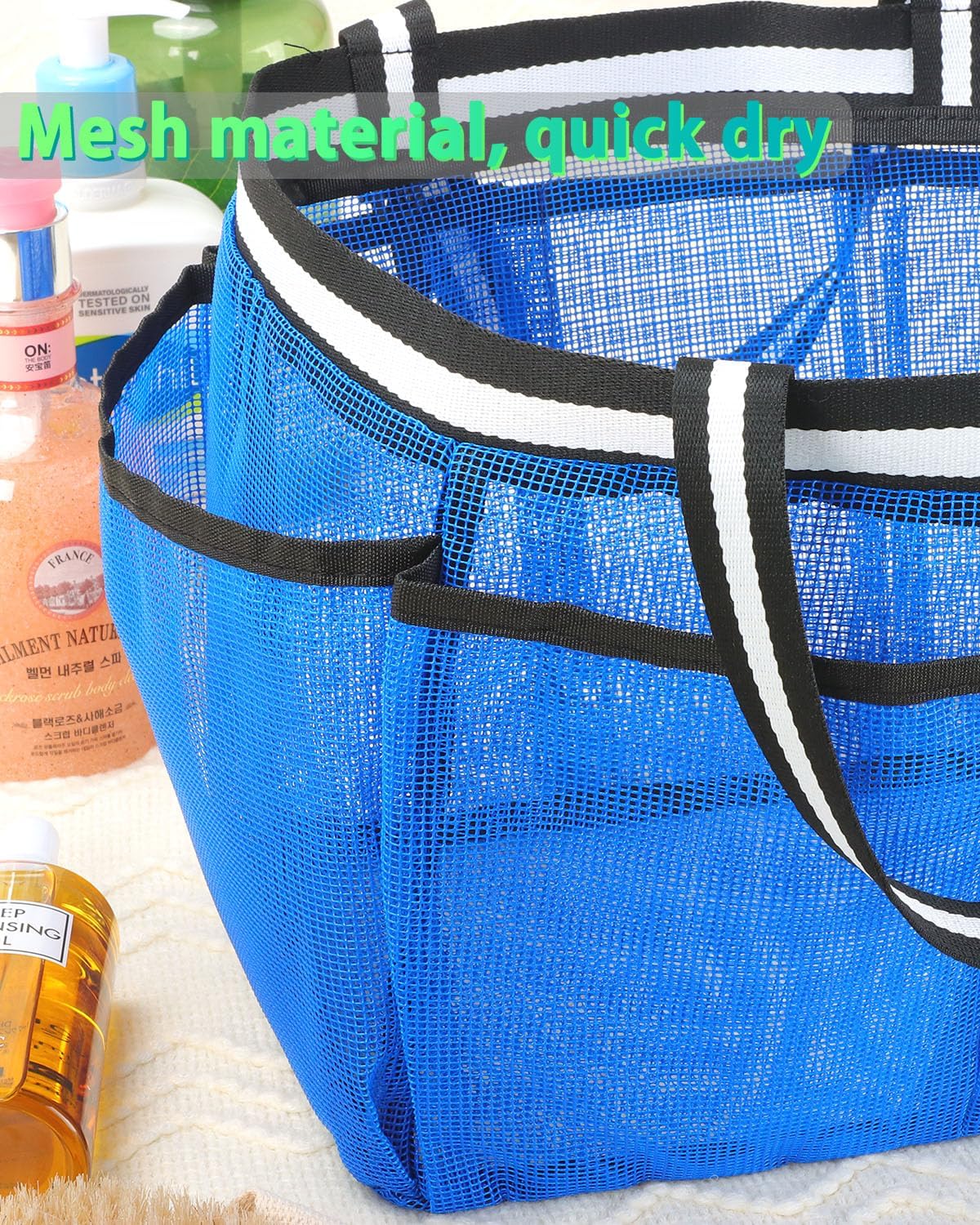 Mesh Shower Caddy Portable Shower Bag for College Dorm Camping Travel Gym(Blue)