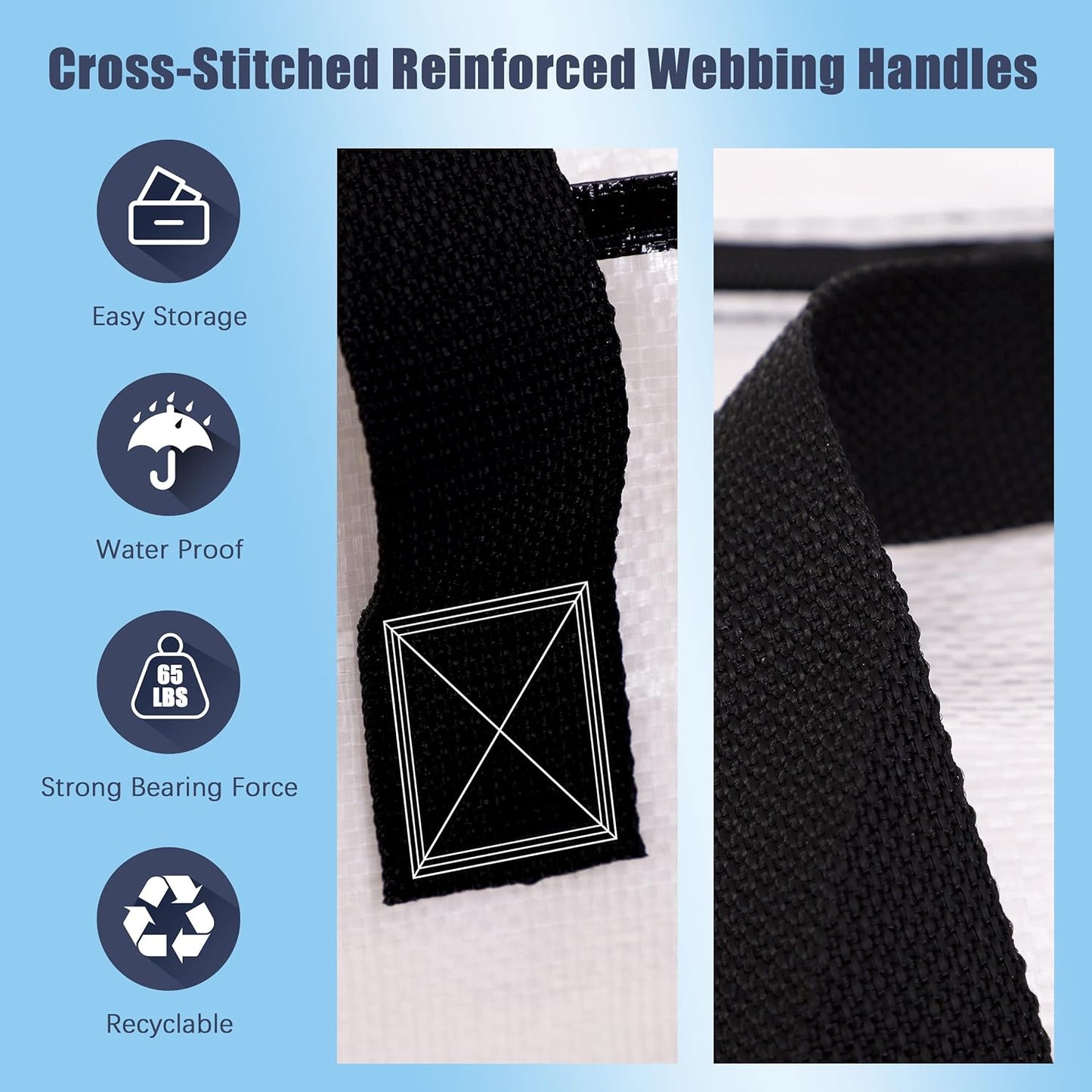 12 Pack Large Strong Moving Bags with Zippers & Carrying Handles - Water-Resistant - Heavy Duty Storage Tote for Space Saving, Fold Flat, Alternative to Moving Box (Semi-Transparent)