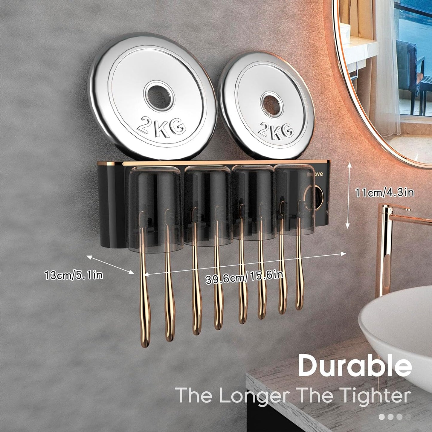 iHave Toothbrush Holders Bathroom Accessories with Toothpaste Dispenser, 4 Cups Toothbrush Holder Wall Mounted Bathroom Decor