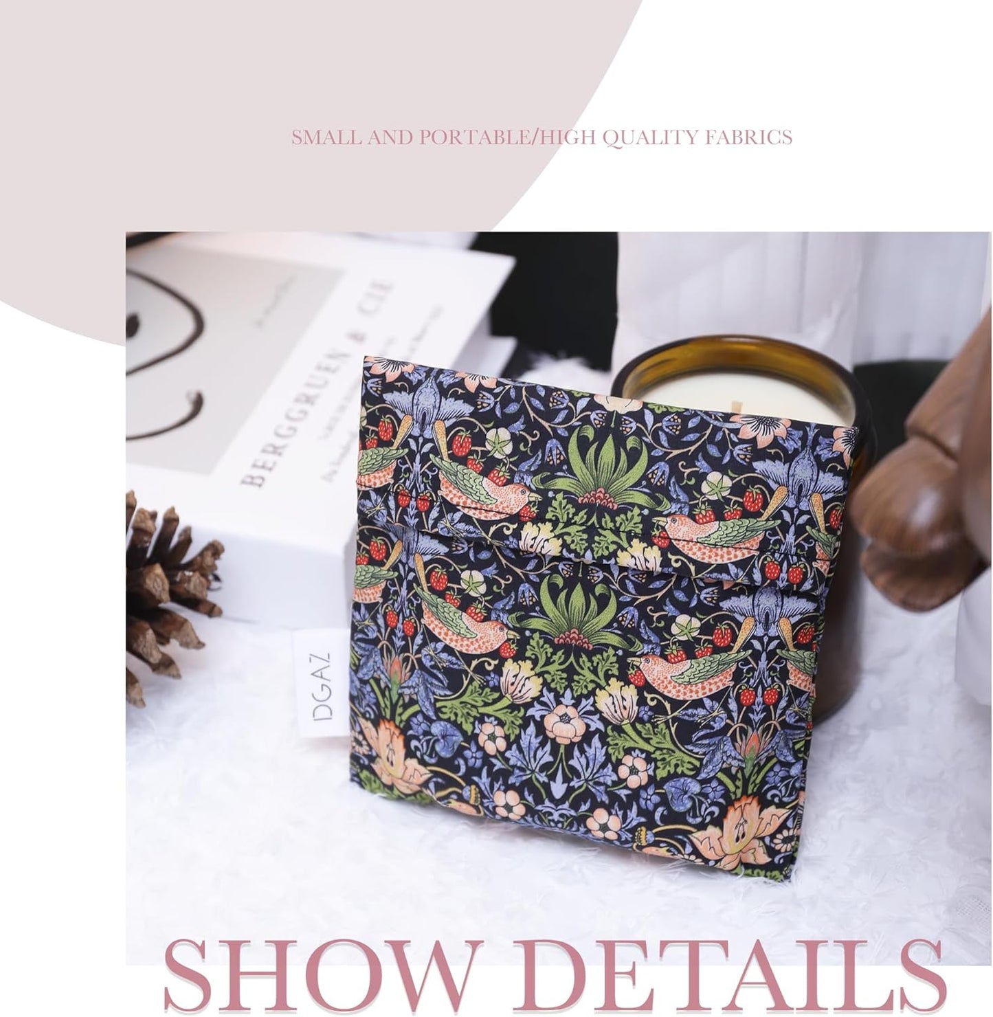 DGAZ Sanitary Napkin Storage Bag, Period Bag for Teen Aged Girls, Portable Period Bag for Panty Liners/Menstrual Cup/Small Tampons,Mini Makeup Bag for Purse(Retro bird)