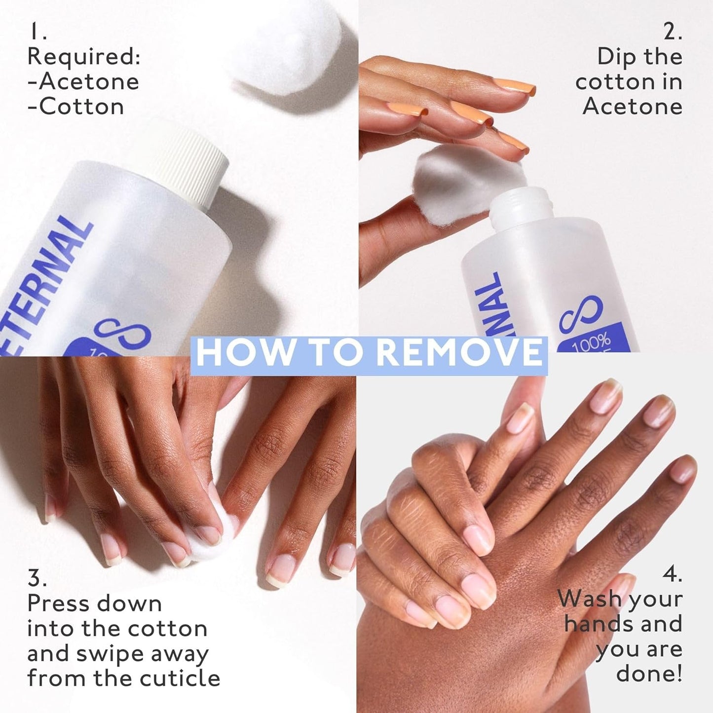 Eternal Acetone Nail Polish Remover & Cuticle Oil Drops - 100% Pure Acetone for All Nail Polish Types, Natural Gel & Acrylic Nail Care Treatment for Damaged Nails, For Men & Women