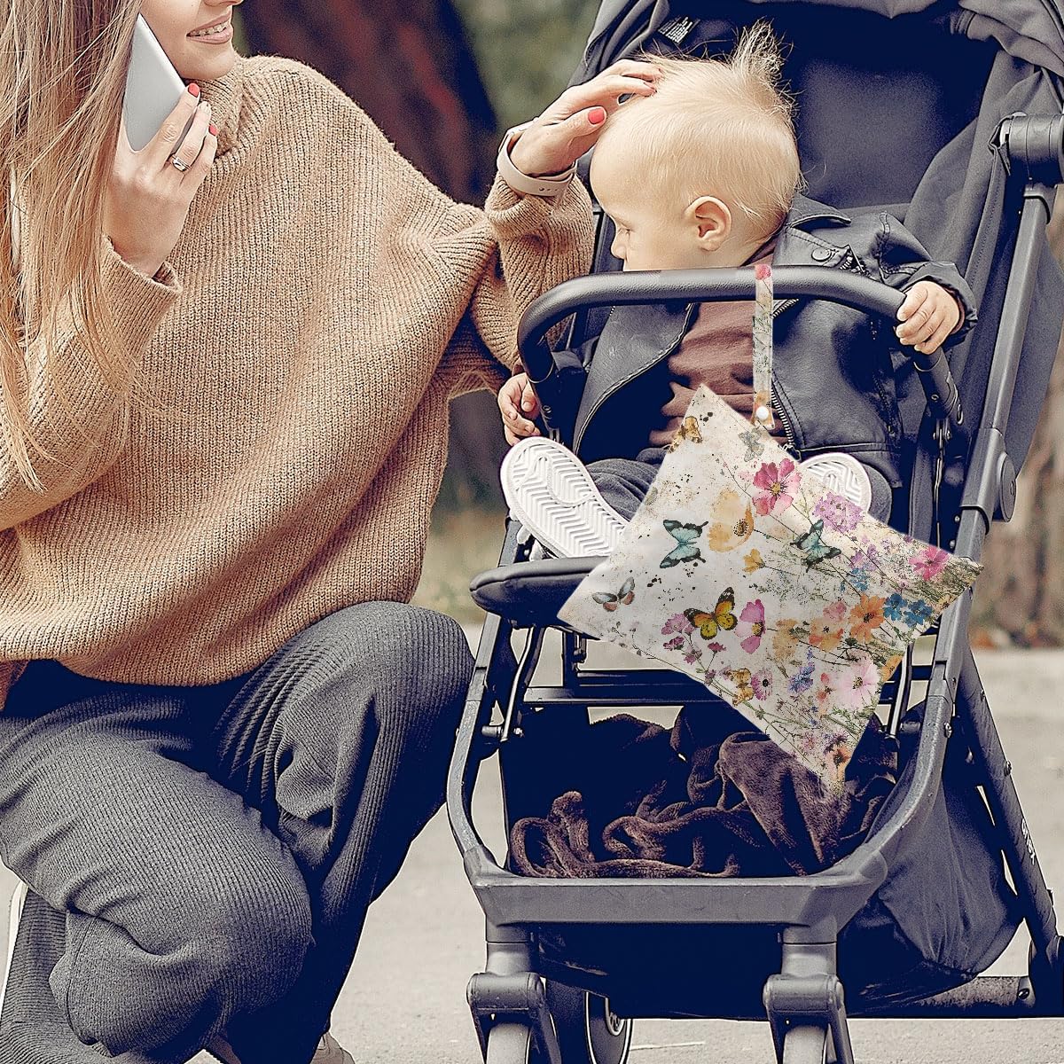 2Pcs Wet Bags, Cat Lover Gifts Wet Dry Bag Reusable for Swimsuit, Travel, Diapers, Beach, Dirty Yoga Gym Clothes, Toiletries, Makeup Bag, Waterproof Butterfly Cat Floral Print Birthday Christmas Gifts