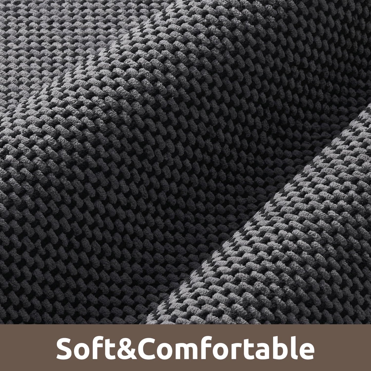 AMOAMI Chenille Bath Mat Super Absorbent Bathroom Mat Quick Dry Low Pile Bath Mats for Bathroom Washable Rubber Backed Bathroom Runners Fit Under Door, Front of Bathtub, Sink, Darkgrey&Black 24"x48"