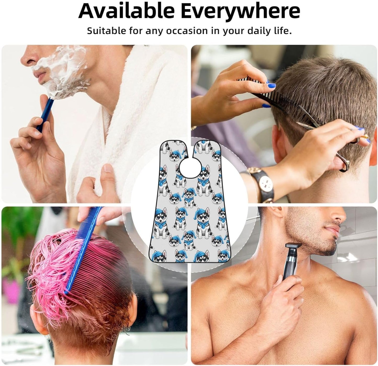 Men's Shaving Accessory Siberian Husky Puppy Dog, Waterproof Beard Apron with Hair Catcher & Suction Cups