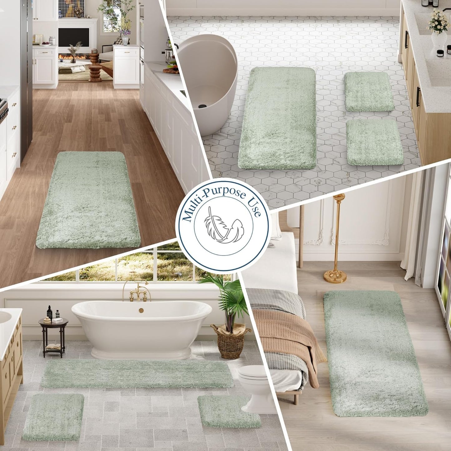 Walensee Large Bathroom Rug (24 x 72, Pale Green) Extra Soft and Absorbent Shaggy Bath Rug Machine Washable Microfiber Bath Mat Non Slip Bath Mat, Luxury Bathroom Floor Mats