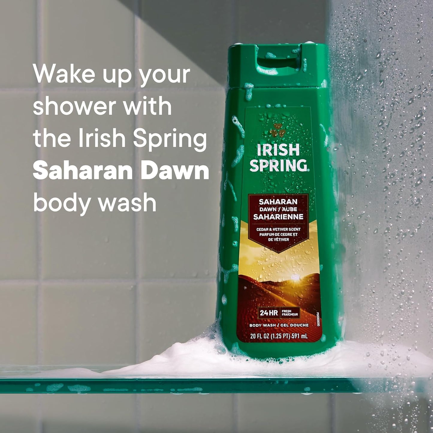 Irish Spring Saharan Dawn Moisturizing Body Wash for Men, 24 Hour Fresh, Face and Body Wash, Paraben Free, Cedar and Vetiver Scent, 20 fl oz Bottle (Pack of 4)