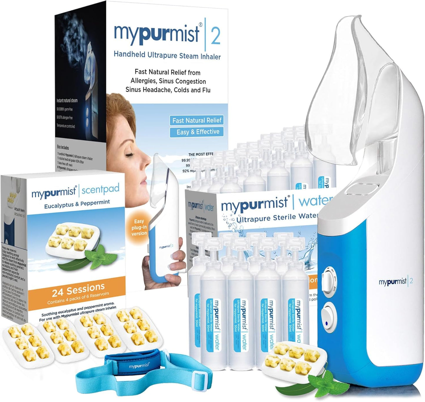 Mypurmistยฎ Premium Value Pack - Handheld Ultrapure Instant Steam Inhaler - Fast Allergy Nasal Congestion Cold Cough Sinus Relief - Vaporizer Humidifier Steamer, Voice Care