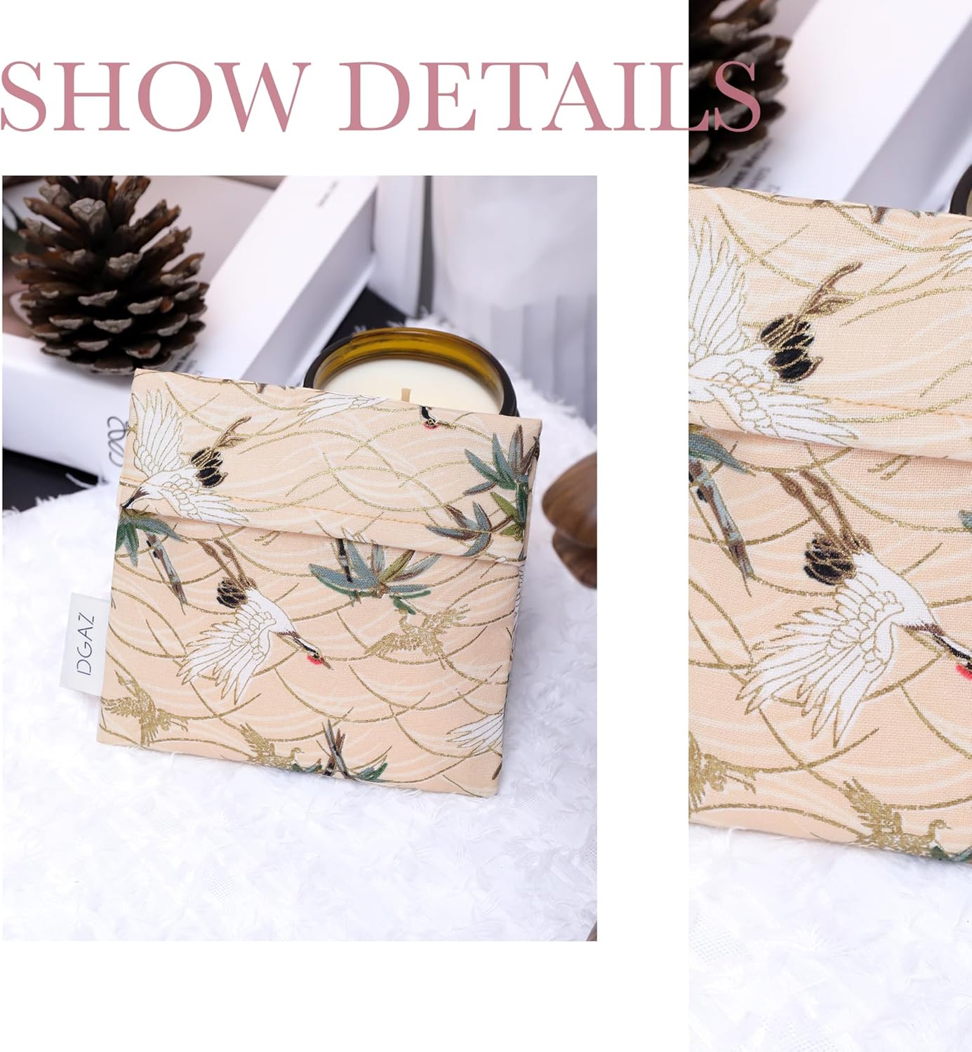 DGAZ Sanitary Napkin Storage Bag, Period Bag for Teen Aged Girls, Portable Period Bag for Panty Liners/Menstrual Cup/Small Tampons,Mini Makeup Bag for Purse(Fairy Crane)