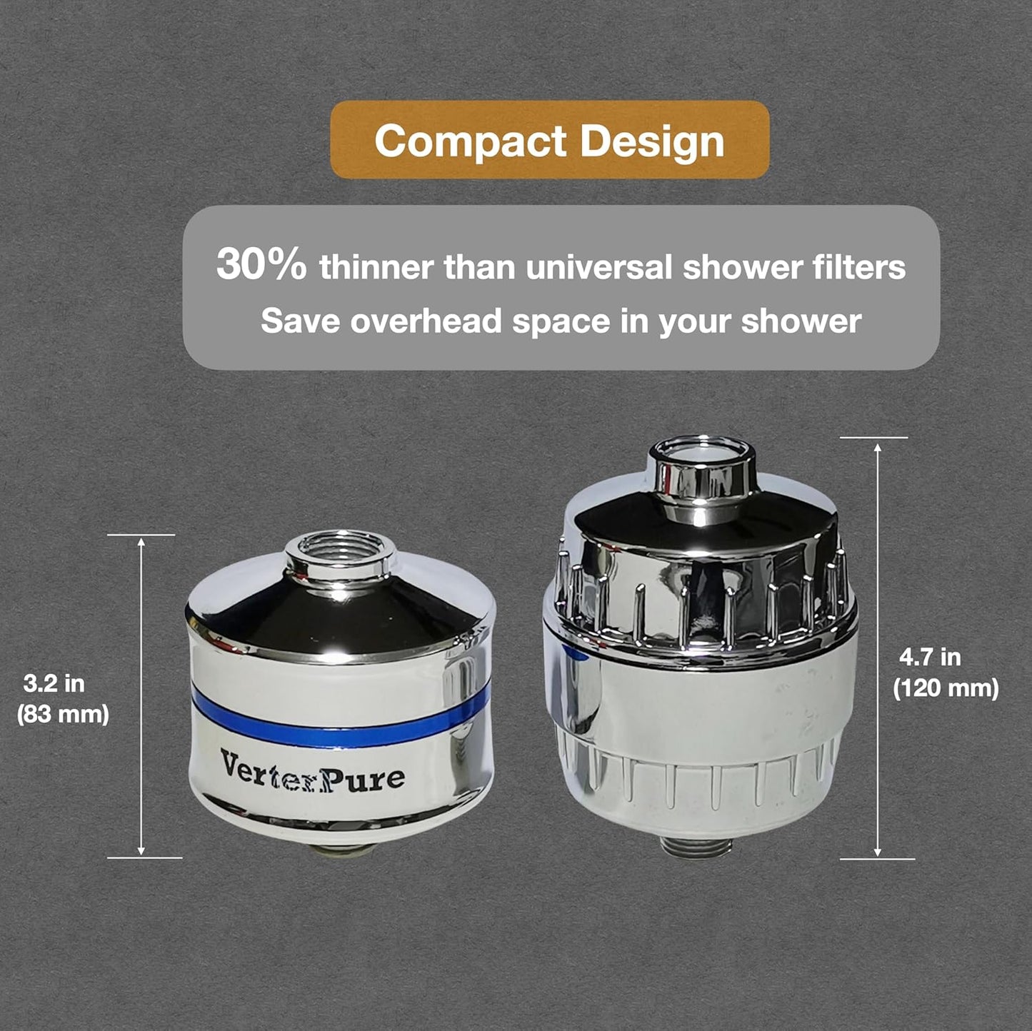 Compact Shower Filter – High Output, 100% KDF-55, Removes Chlorine & Contaminants, Softens & Purifies Hard Water, Improves Skin & Hair, Easy Installation, Hot or Cold Water, Chrome
