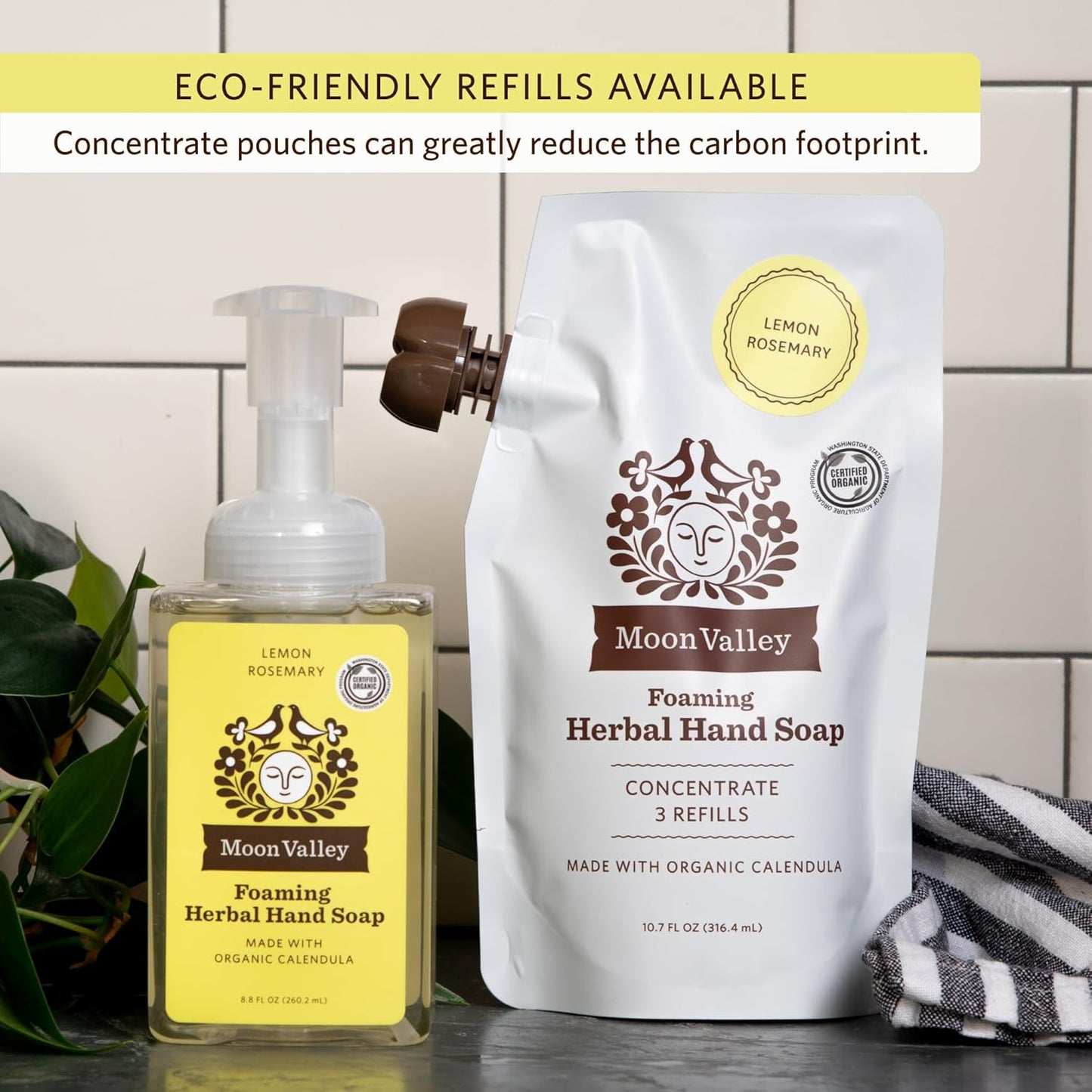 Moon Valley Herbal Foaming Hand Soap, Lemon Rosemary Two Pack, Vegan, Recyclable Bottle