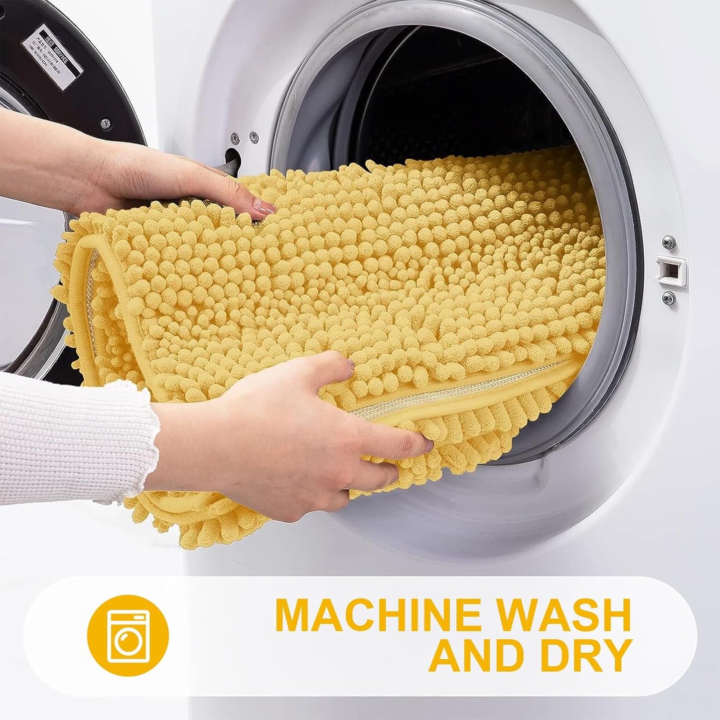 Grandaily Chenille Striped Bathroom Rugs 36x24, Extra Thick and Absorbent Bath Mats, Non-Slip Soft Plush Shaggy Shower Carpet, Machine Wash Dry, Bath Rug for Bathroom, (Large, Yellow)