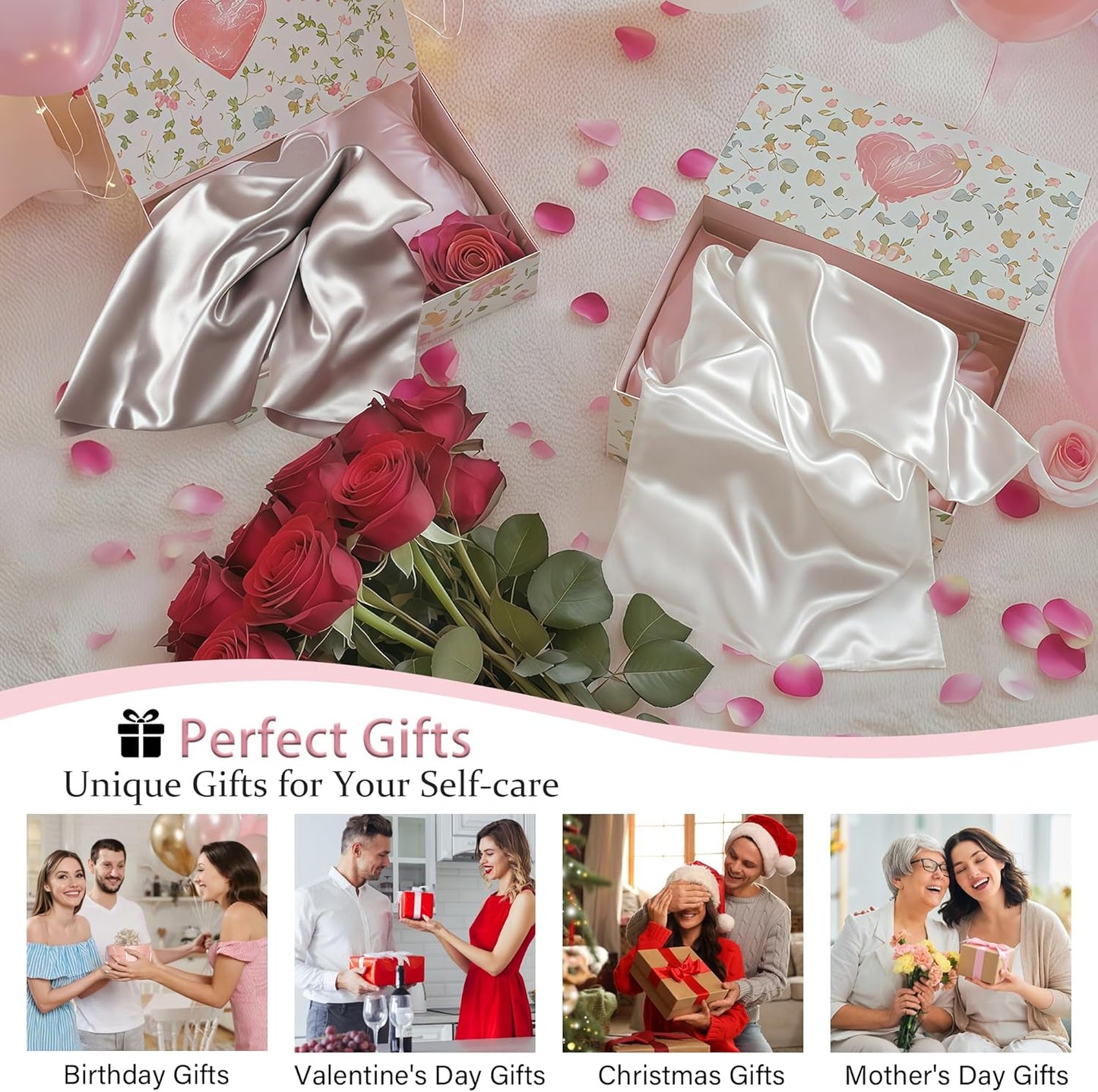 Mulberry Silk King Size Pillow Cases Set of 2, Ultra Smooth Soft Breathable Cooling Pillow Cases for Hot Sleepers, Silk Satin Pillowcases 2 Pack with Zipper for Hair and Skin, Gifts for Women